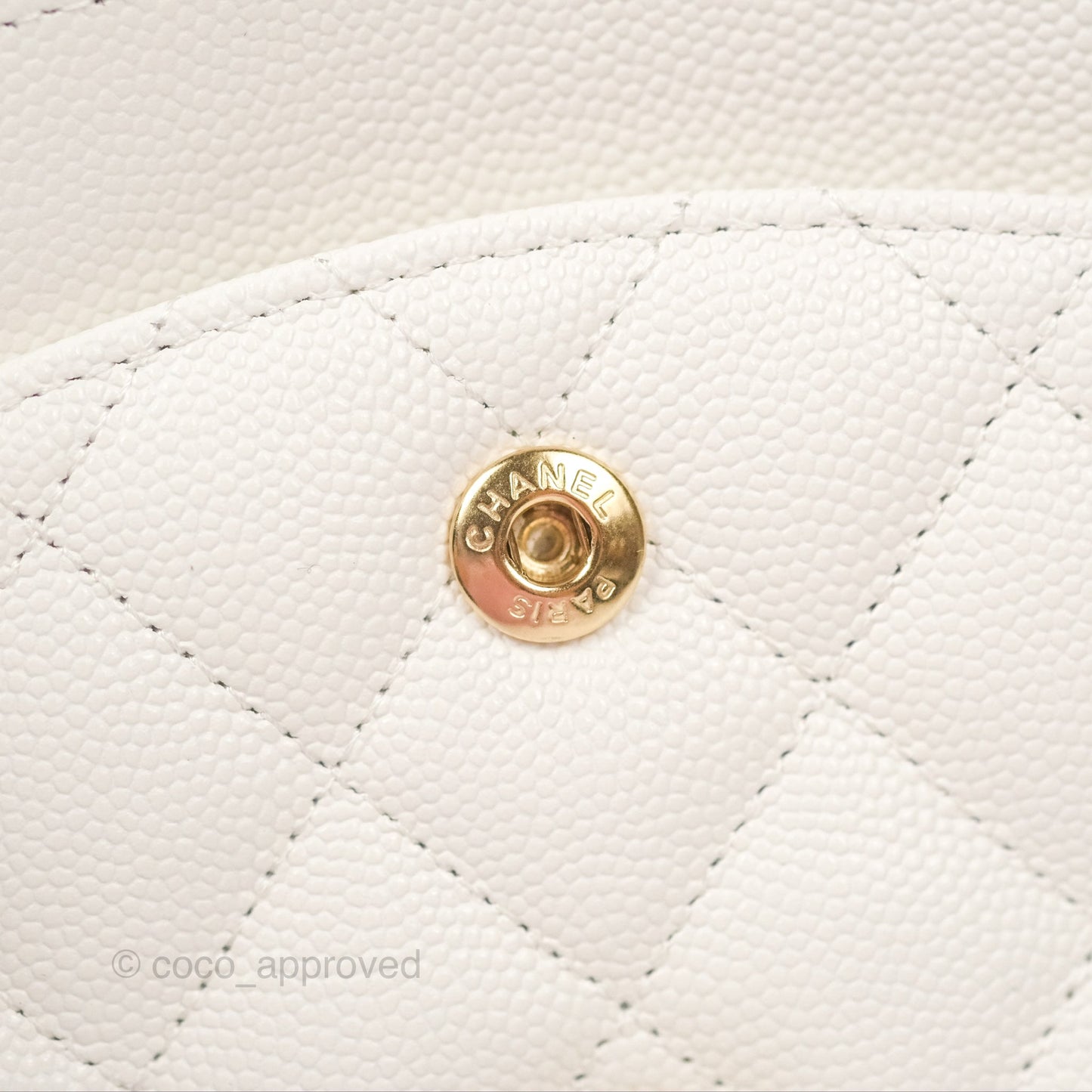 Chanel Classic M/L Medium Flap Quilted White Caviar Gold Hardware