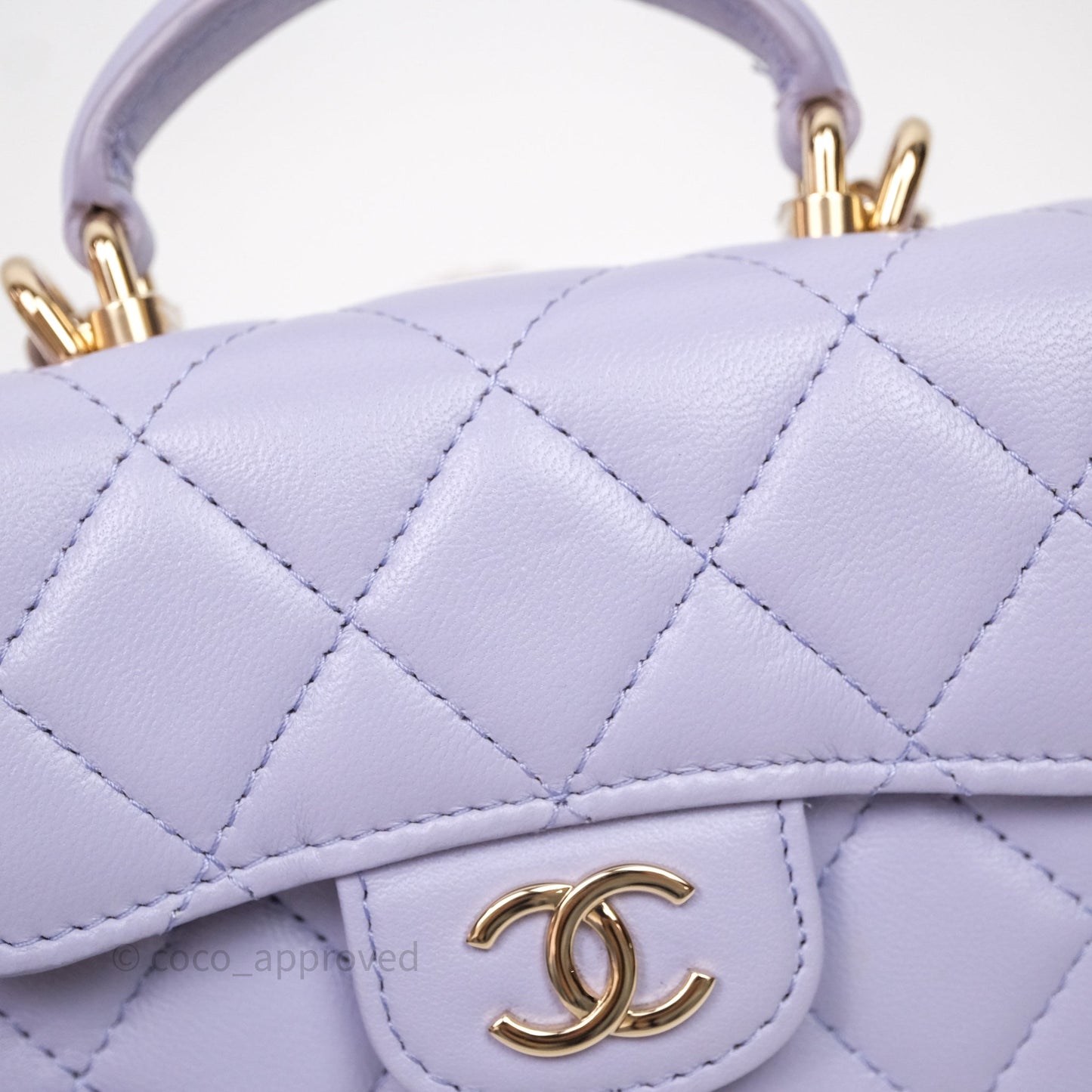 Chanel Mini Handle Flap Coin Purse With Chain Lilac Lambskin Gold Hardware