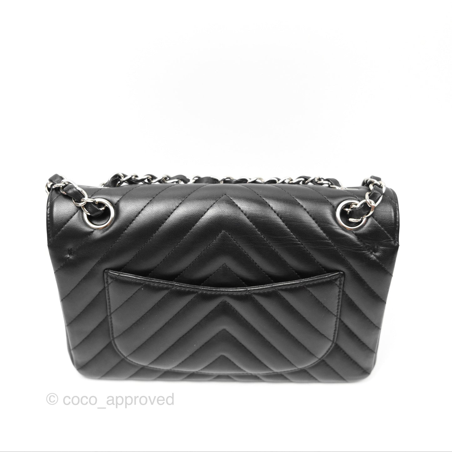 Chanel Small Classic Chevron Flap Black Lambskin Silver Hardware