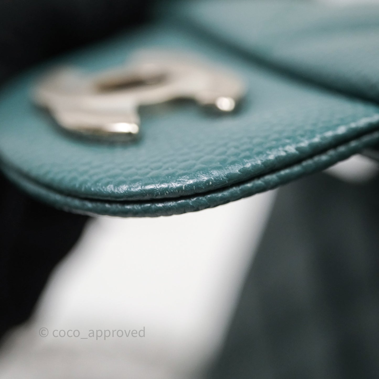 Chanel Quilted Mini Square Flap Dark Green Caviar Silver Hardware