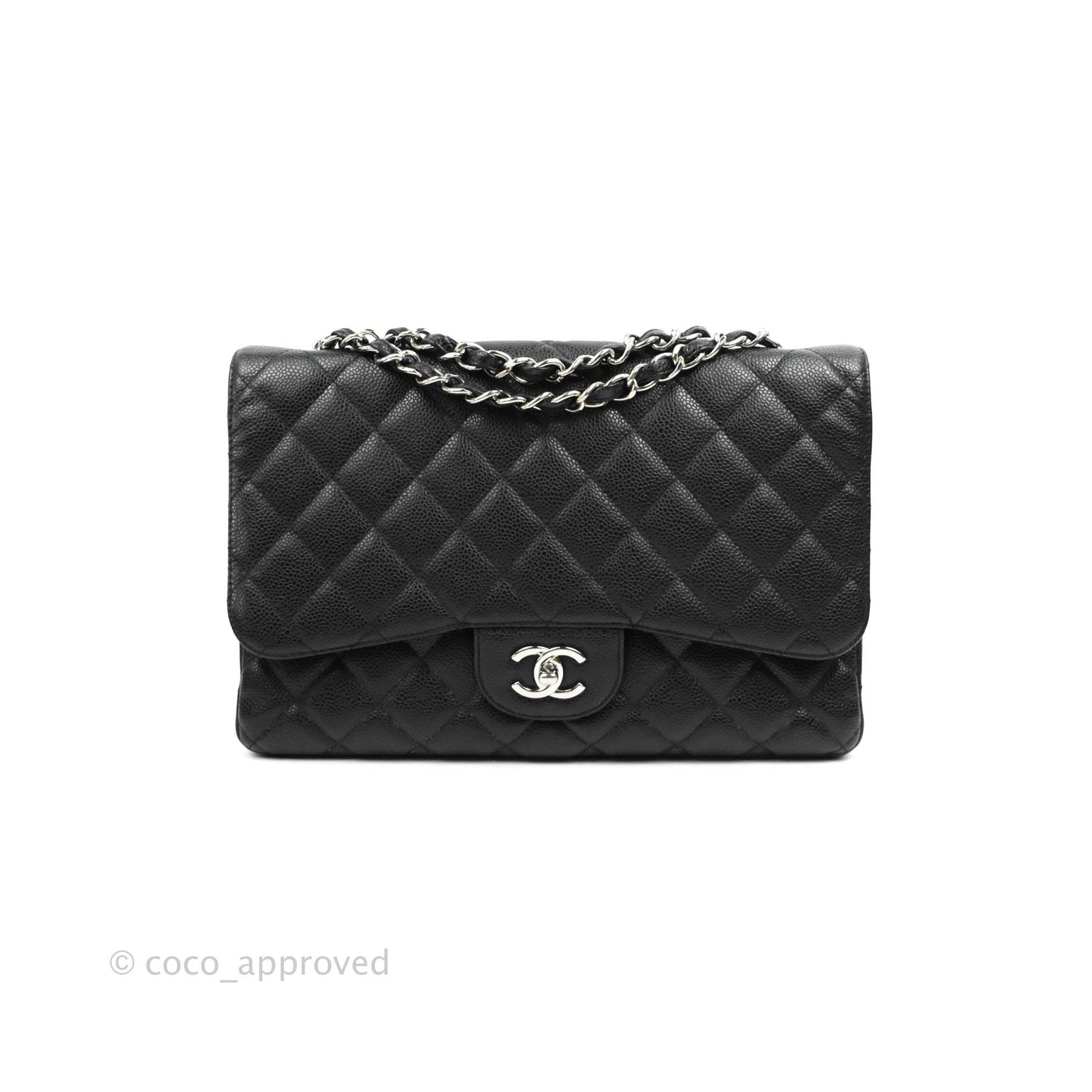 Chanel Single Flap Maxi Caviar Black Silver Hardware
