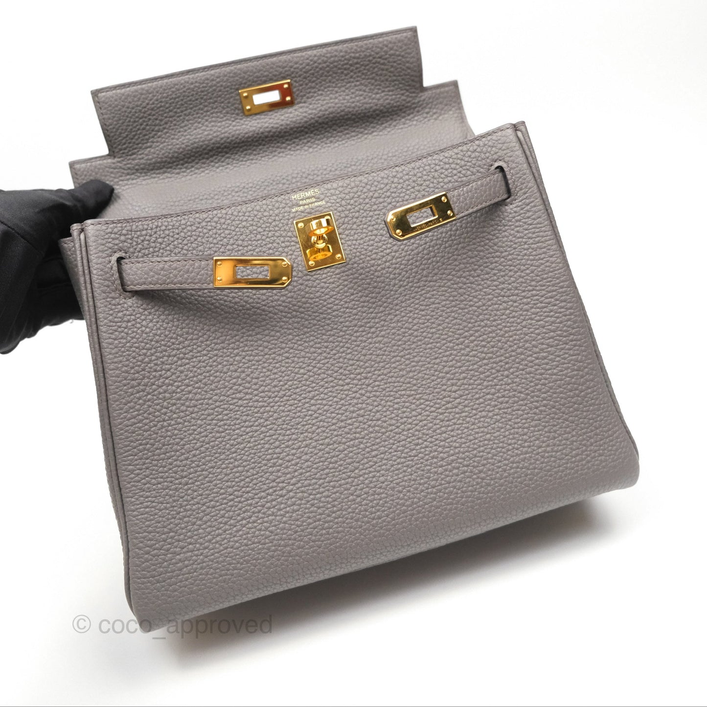 Hermès Retourne Kelly 25 Gris Etain 8F Togo Gold Hardware