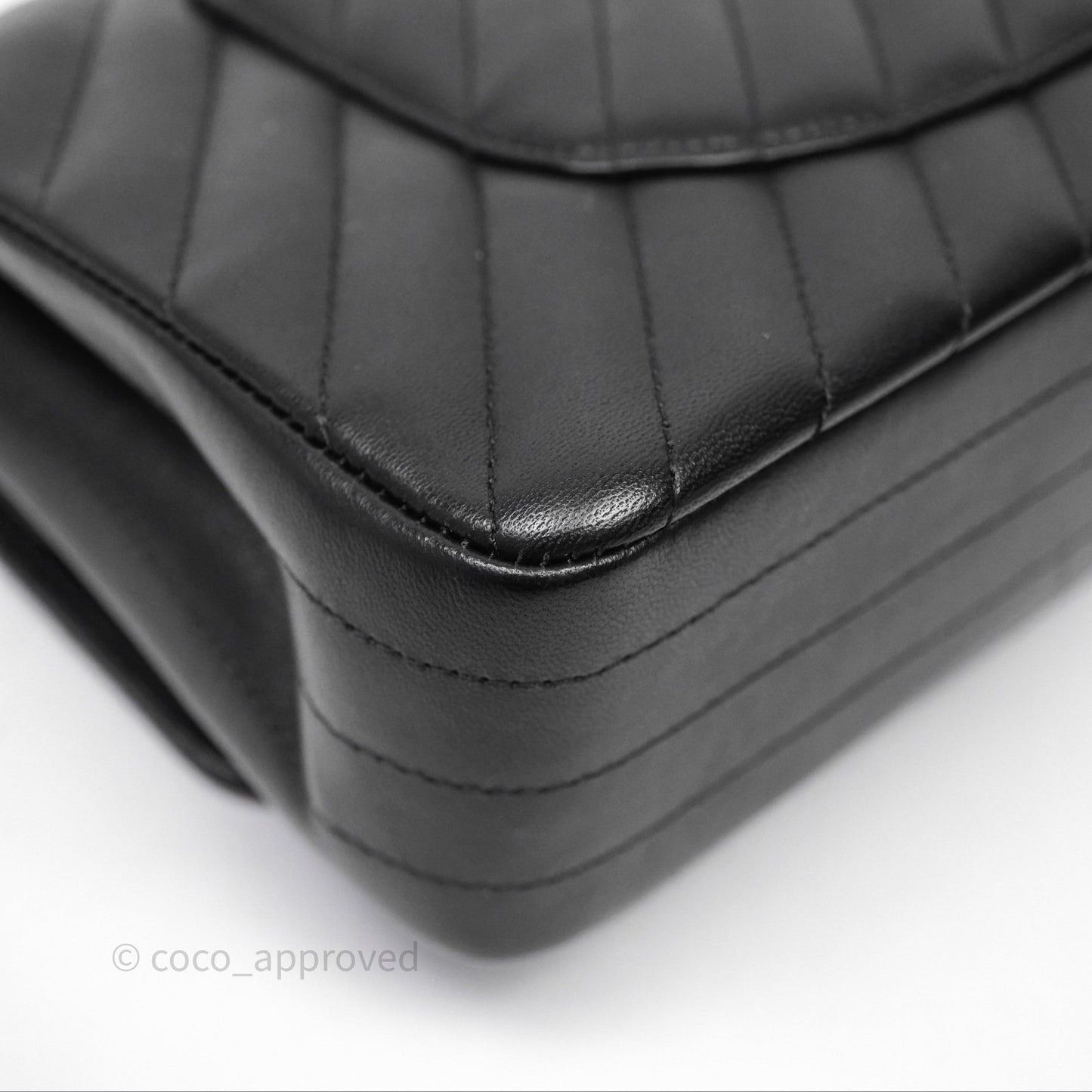 Chanel Classic M/L Medium Flap Chevron Black Lambskin Silver Hardware