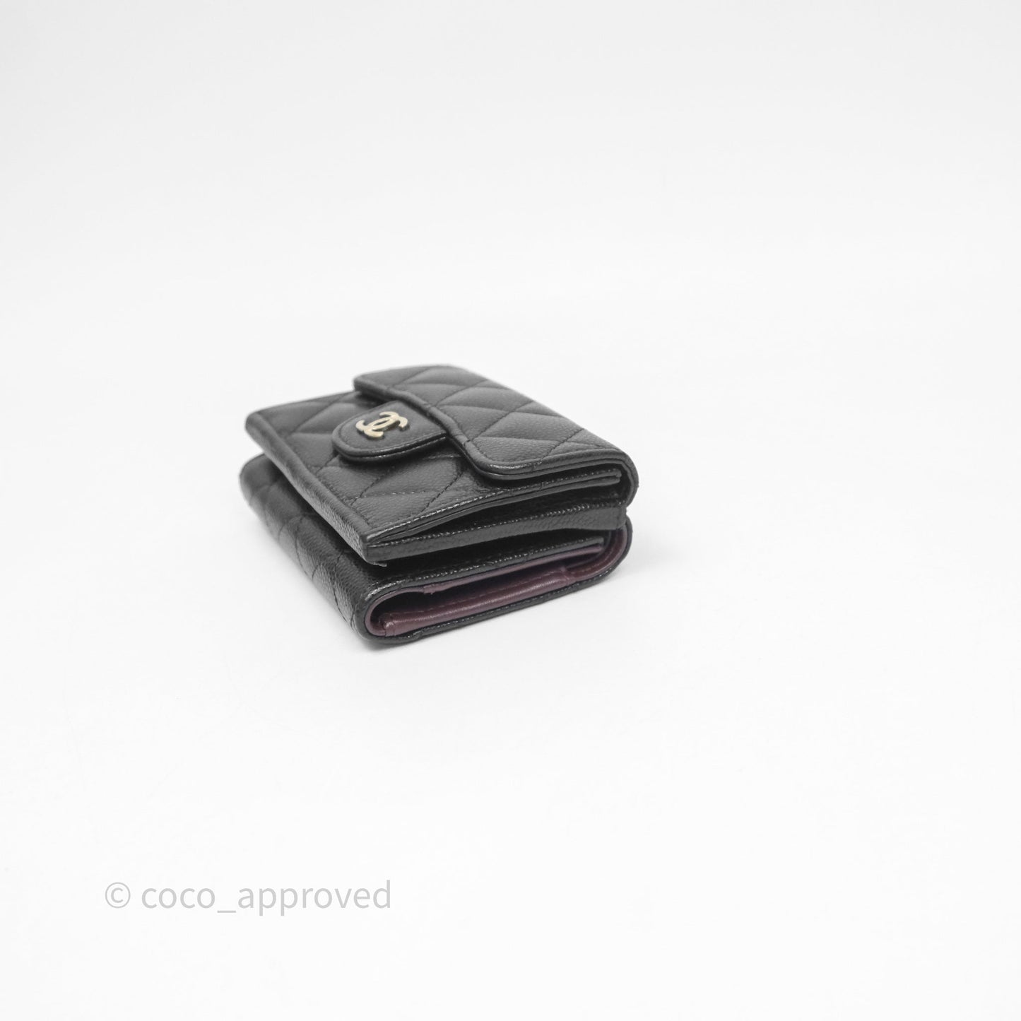 Chanel Small Classic Trifold Wallet Quilted Black Caviar Gold Hardware