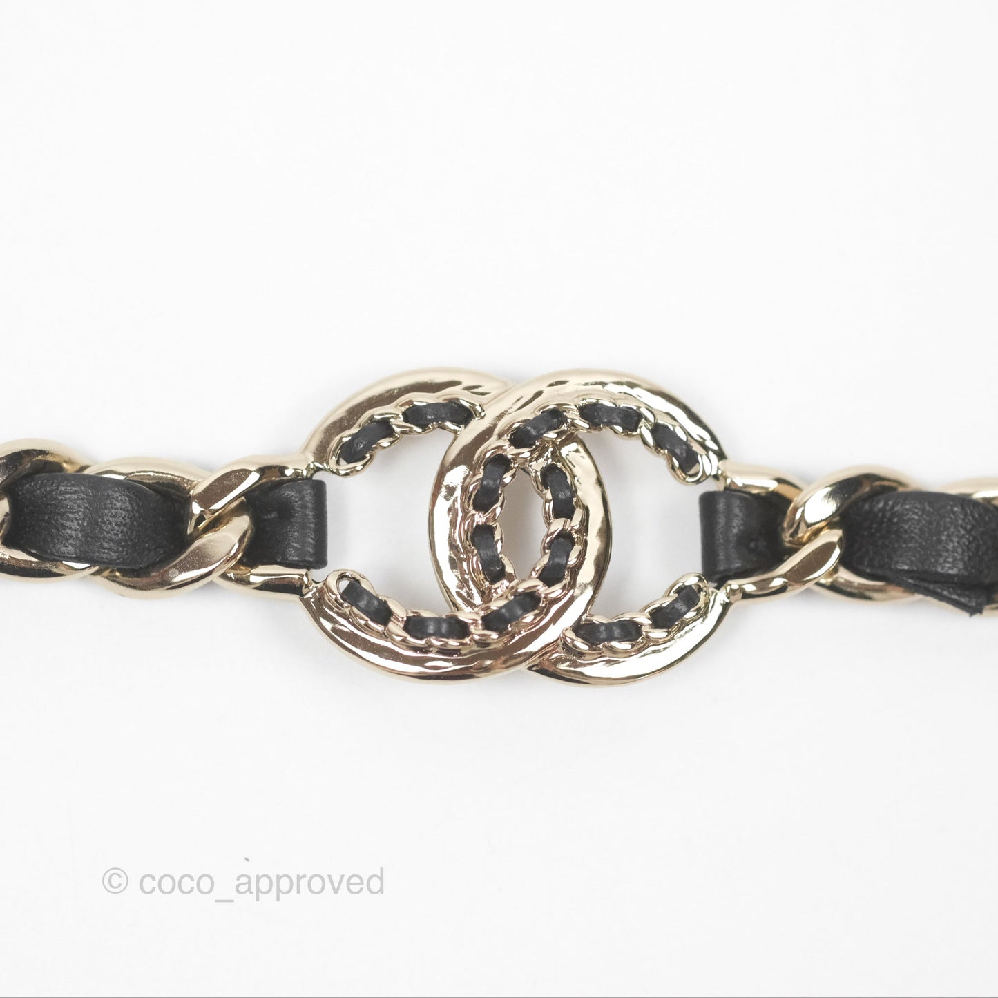 Chanel Black Leather CC Headband Gold Tone 22P