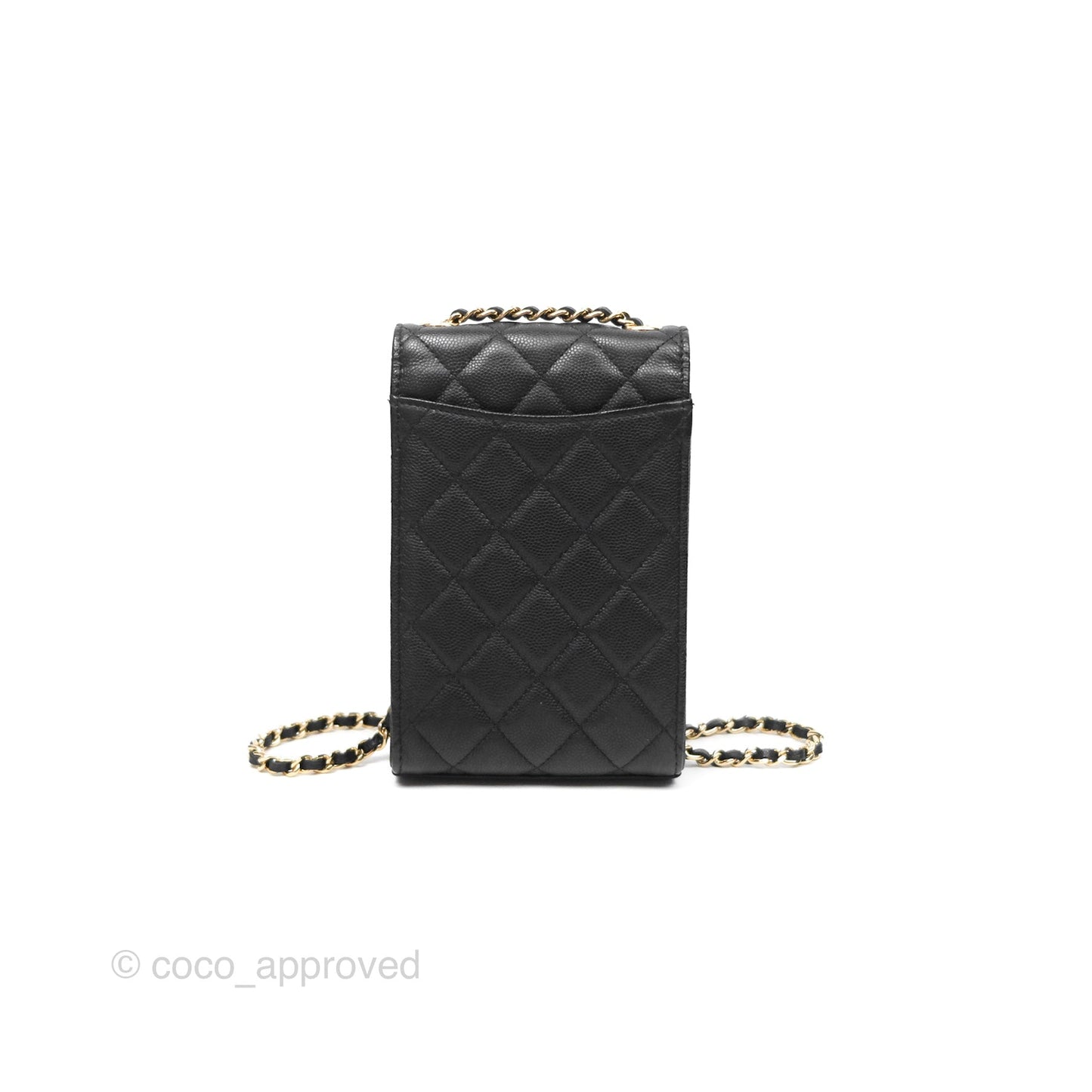 Chanel Classic Quilted Phone Holder Black Caviar Gold Hardware