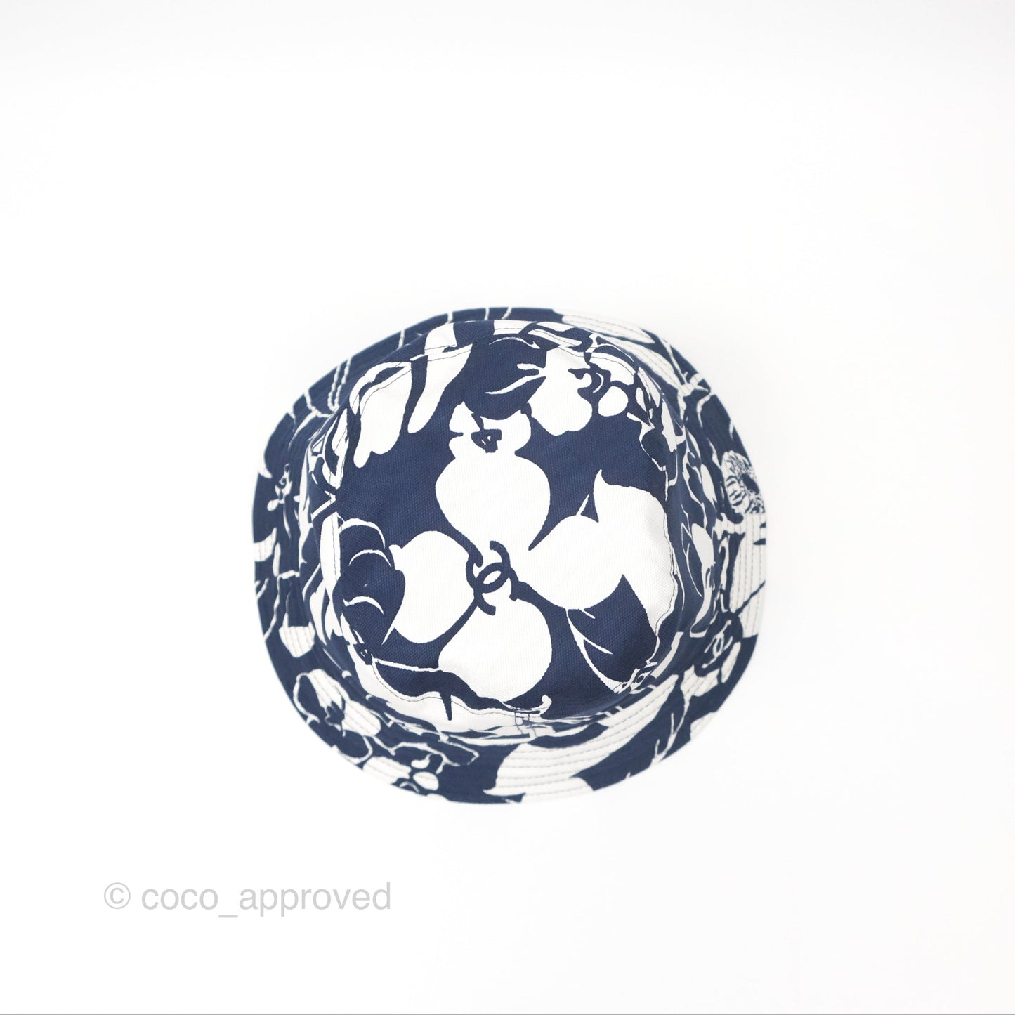 Chanel Flora Printed Bucket Hat White Navy