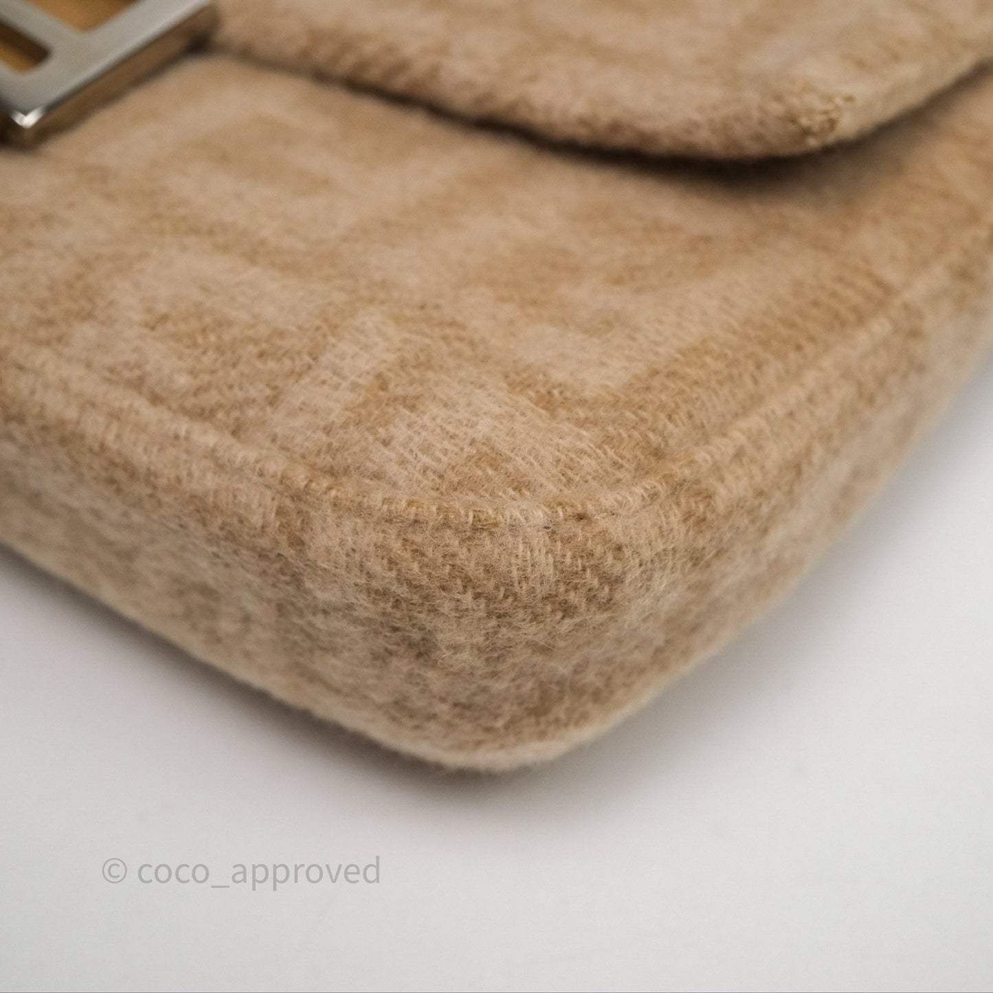 Fendi Vintage Baguette Shoulder Bag Wool Beige