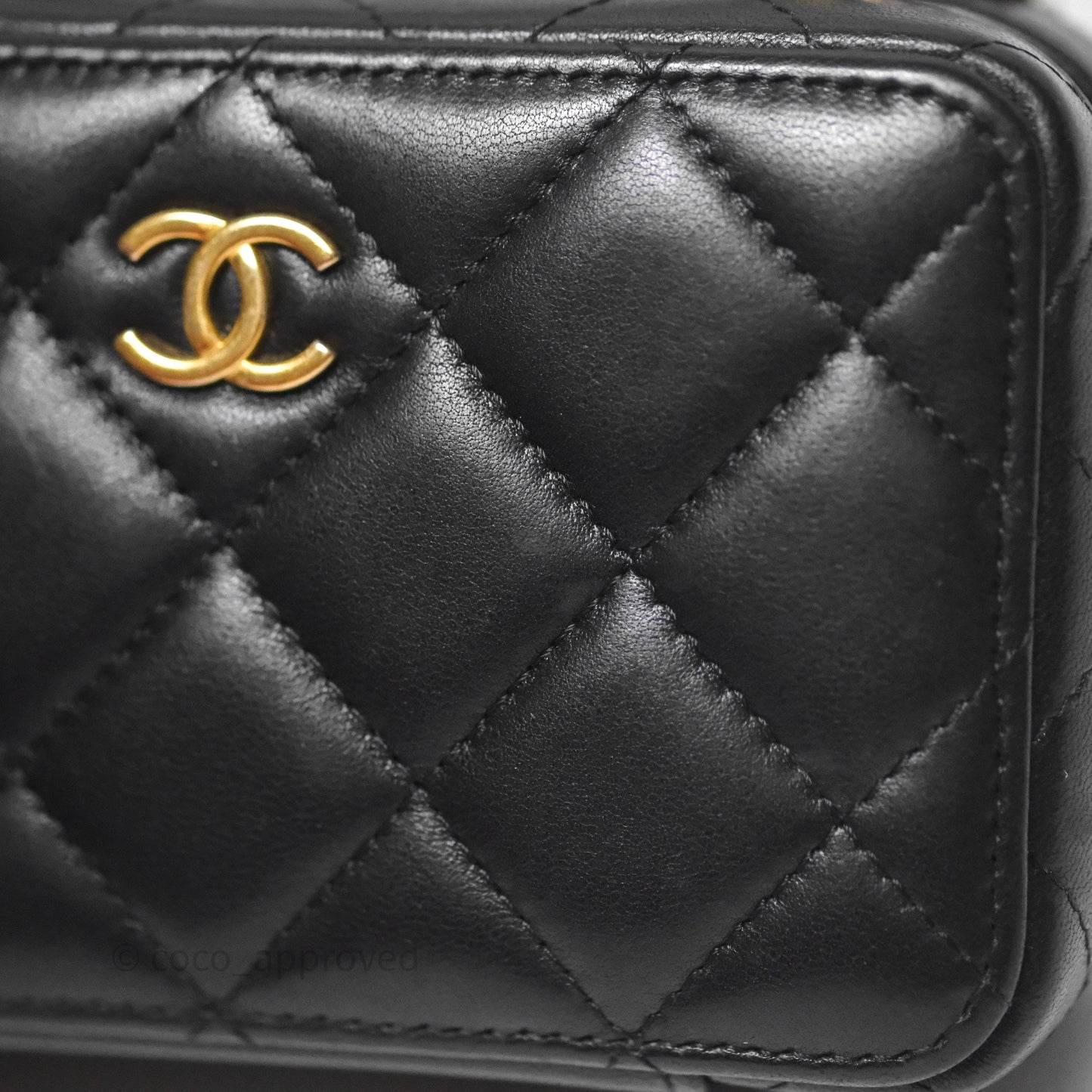Chanel Top Handle Vanity Case Black Lambskin Aged Gold Hardware 22A