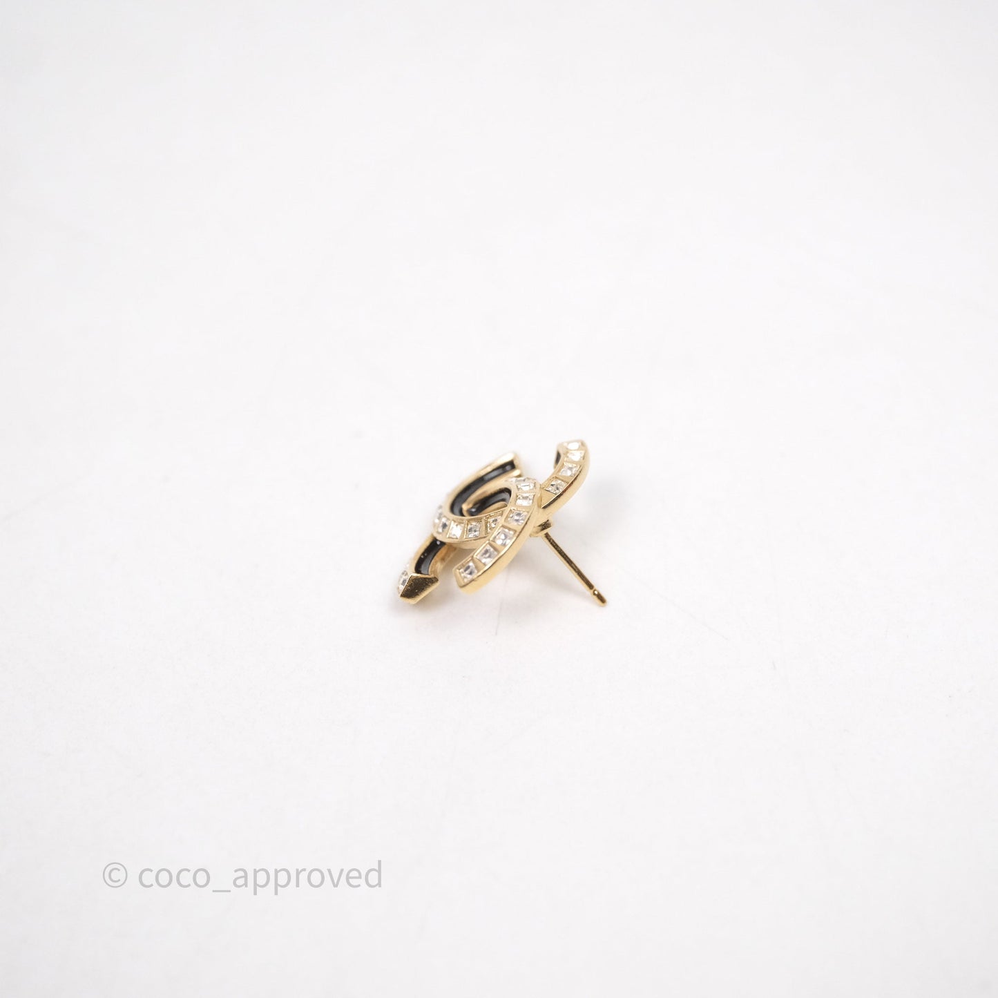 Chanel Crystal CC Resin Black Earrings Gold Tone 24C