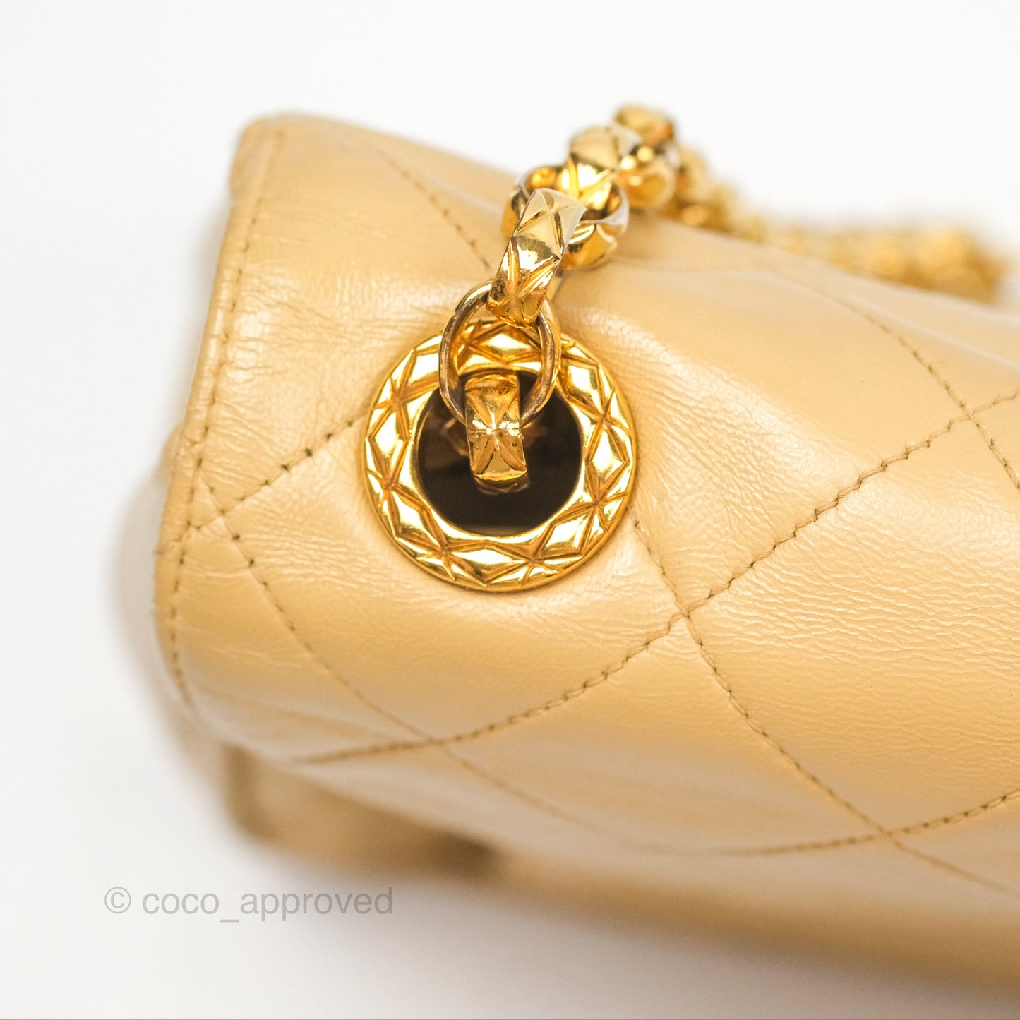 Chanel Vintage Round Flap Bag Quilted Beige Lambskin Gold Hardware