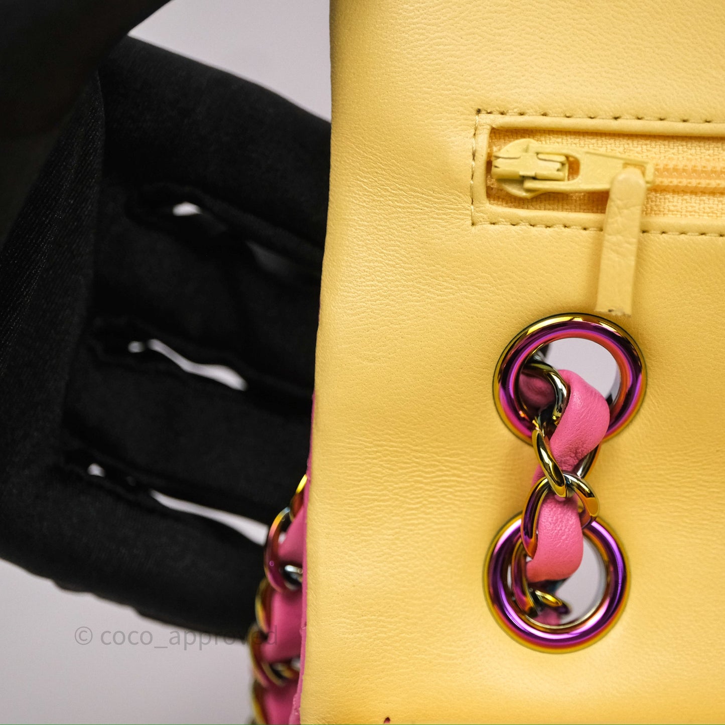 Chanel Small Classic Flap Quilted Pink Lambskin Rainbow Hardware