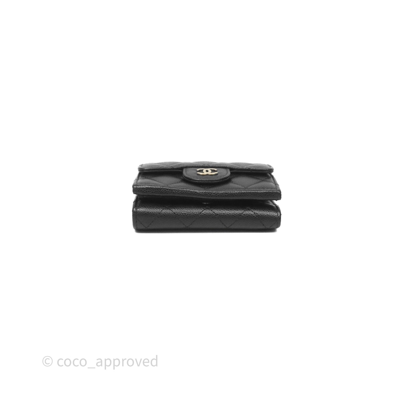 Chanel Small Classic Trifold Wallet Quilted Black Caviar Gold Hardware