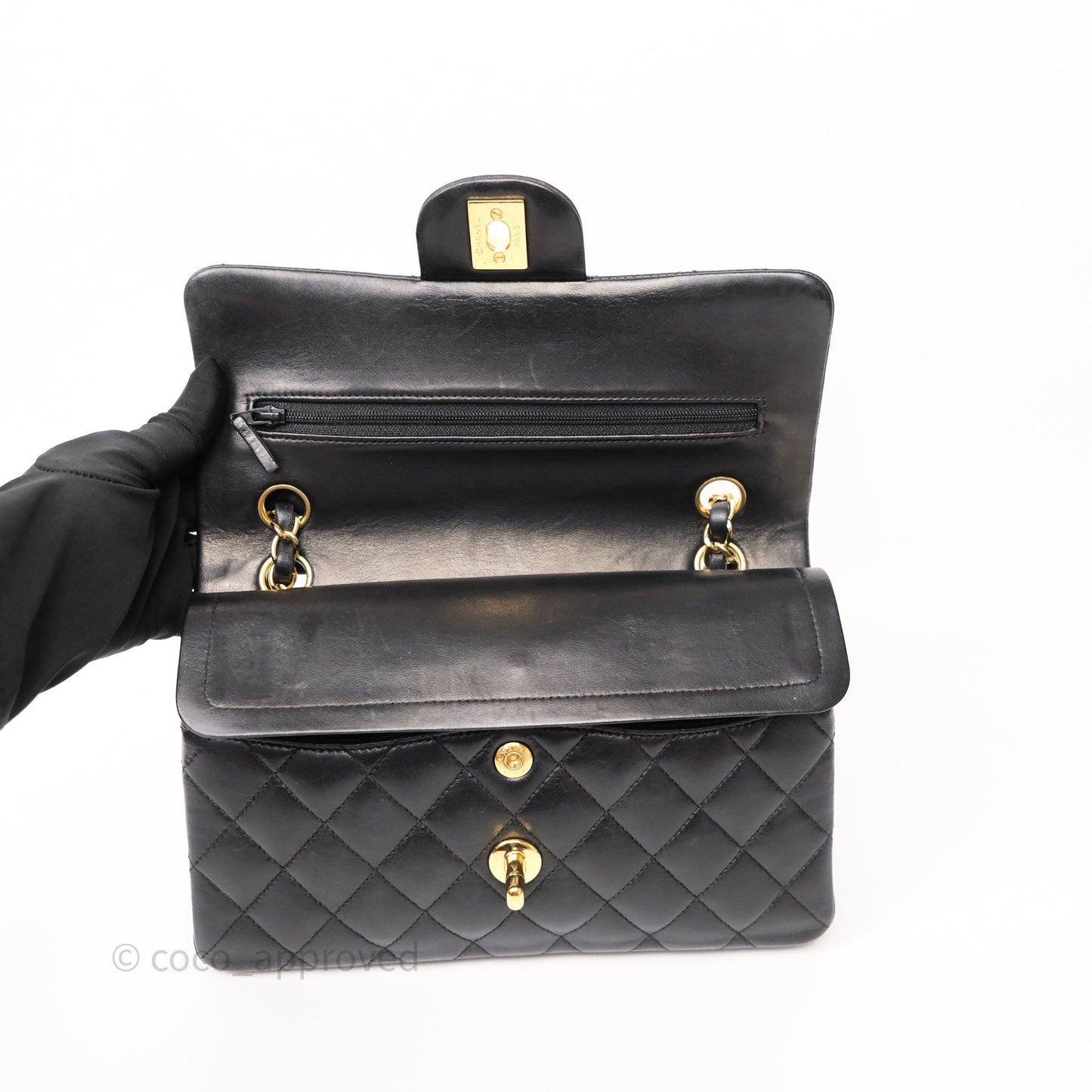 Chanel Small Classic Flap Quilted Black Lambskin Gold Hardware