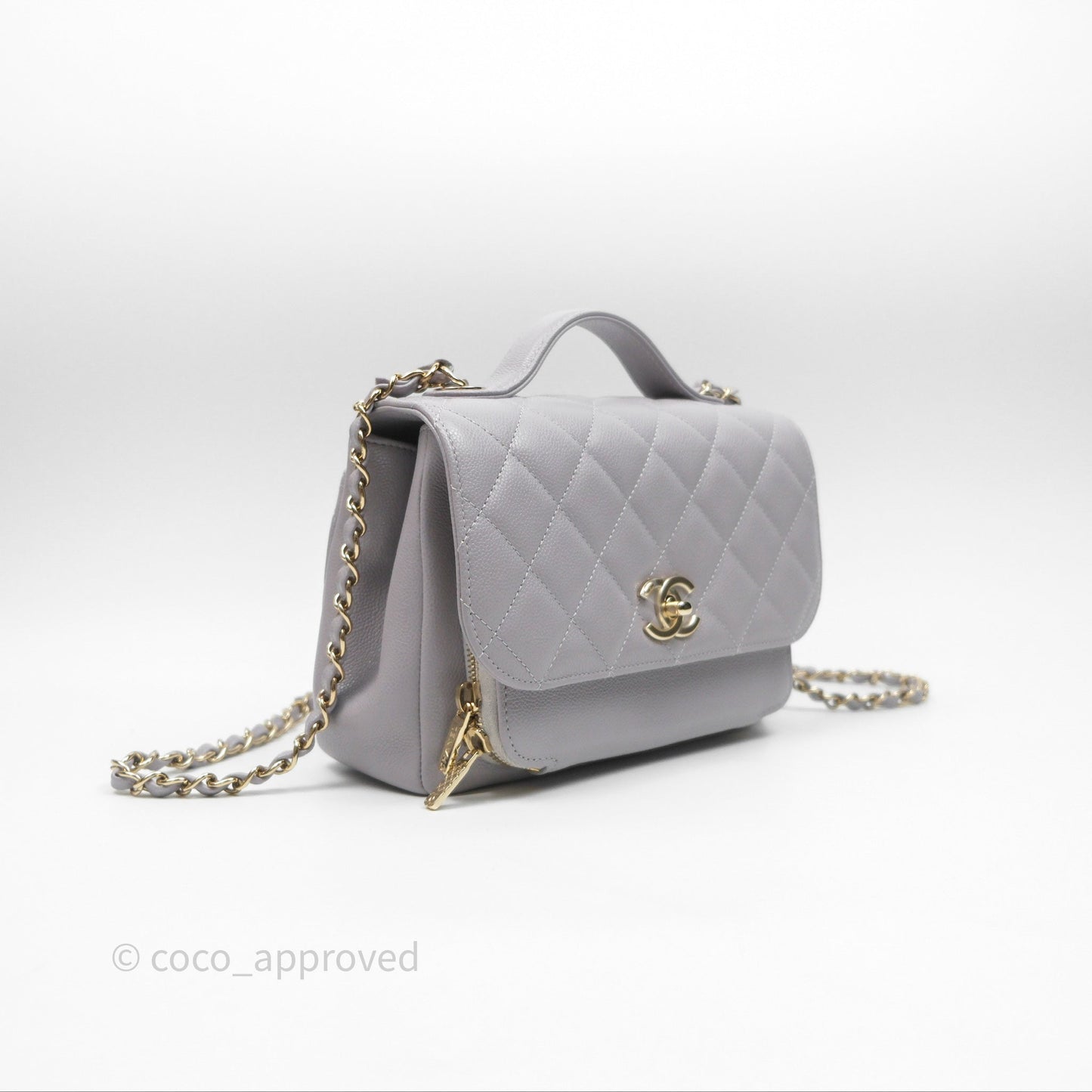 Chanel Quilted Medium Business Affinity Flap Light Grey Caviar Gold Hardware