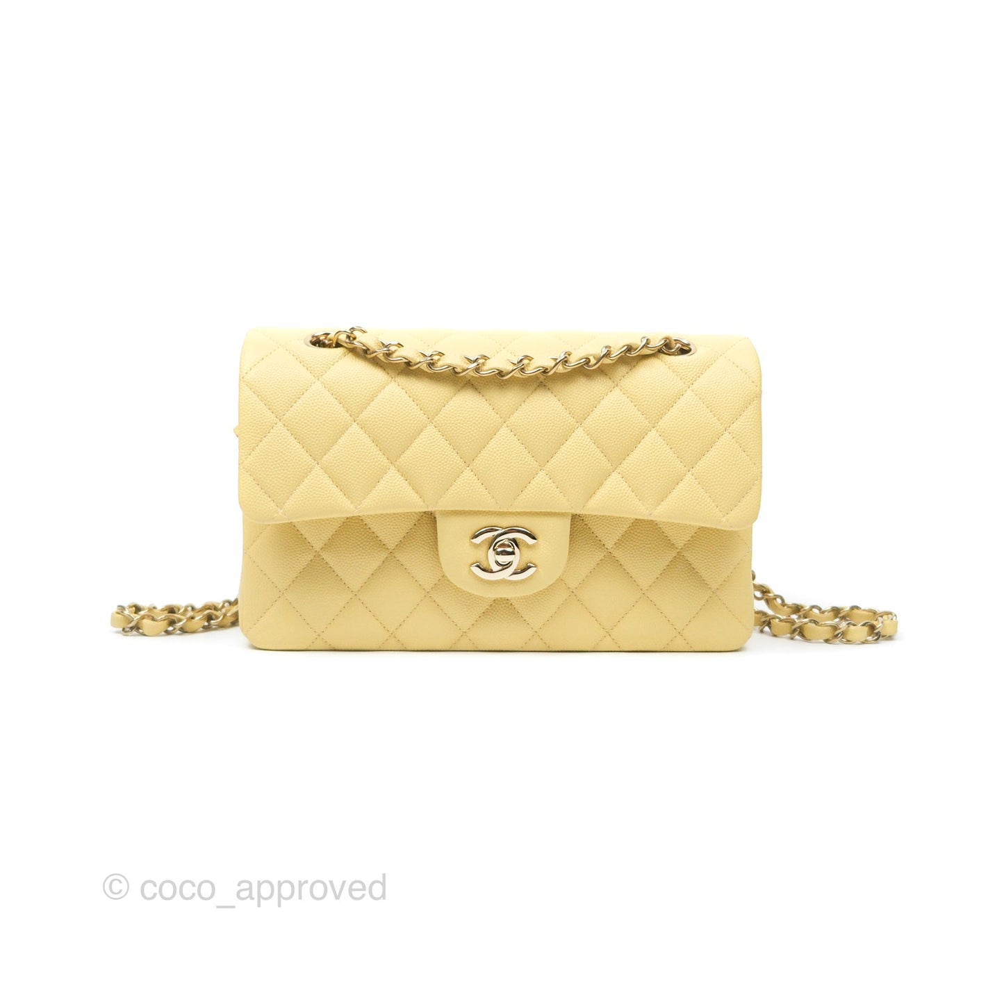 Chanel Small Classic Quilted Flap Yellow Caviar Gold Hardware