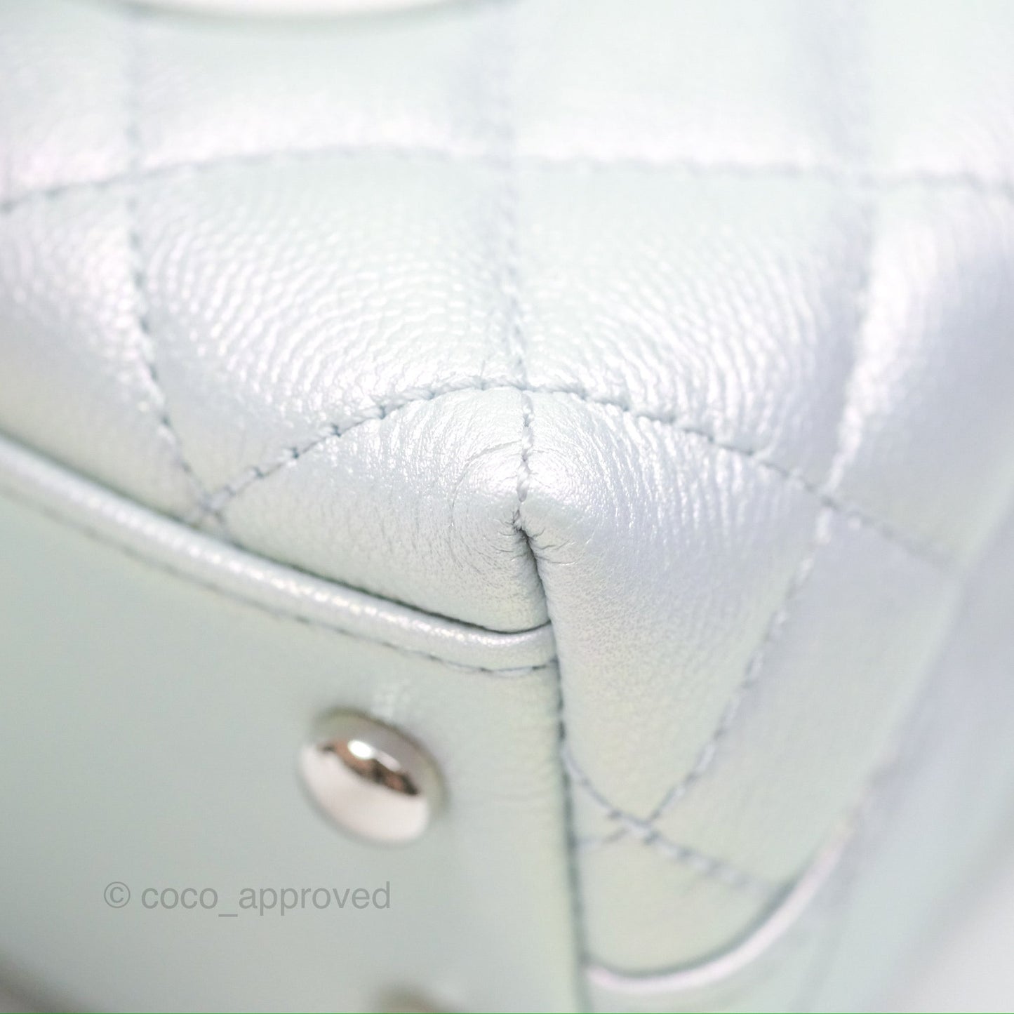 Chanel Mini Coco Handle Quilted Iridescent Light Blue Caviar Rainbow Hardware 21K