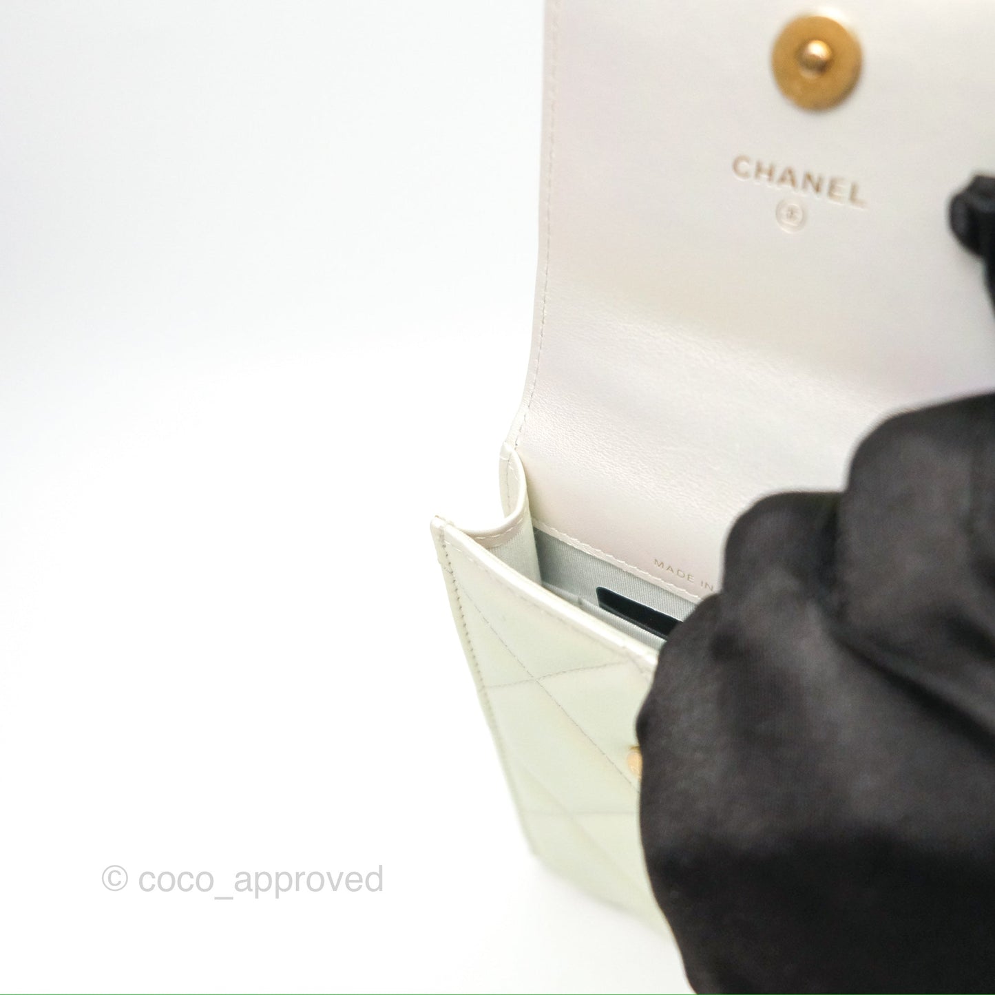 Chanel 19 Phone Holder Iridescent Ivory Mixed Hardware