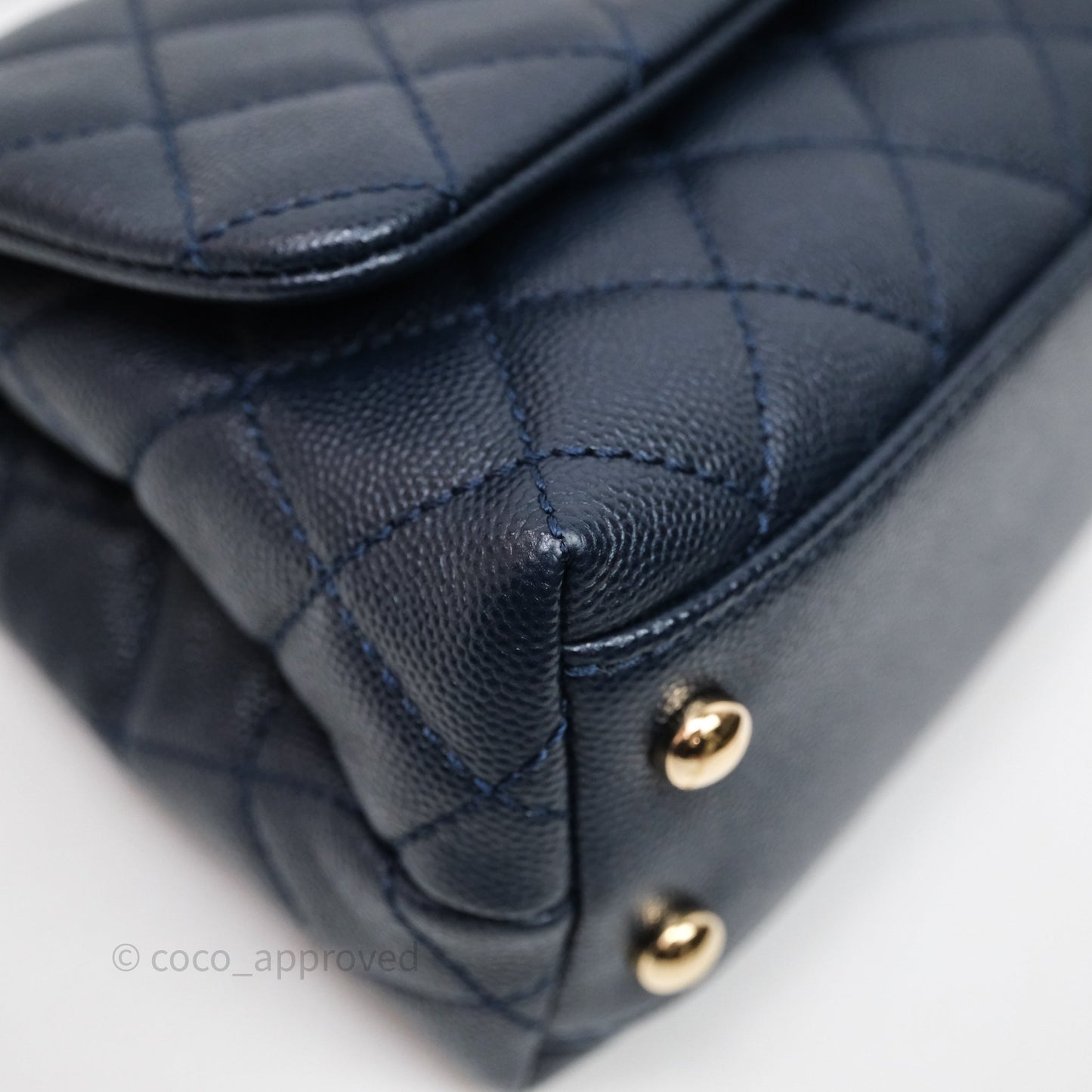 Chanel Mini Coco Handle Quilted Navy Caviar Gold Hardware Lizard Embossed Handle