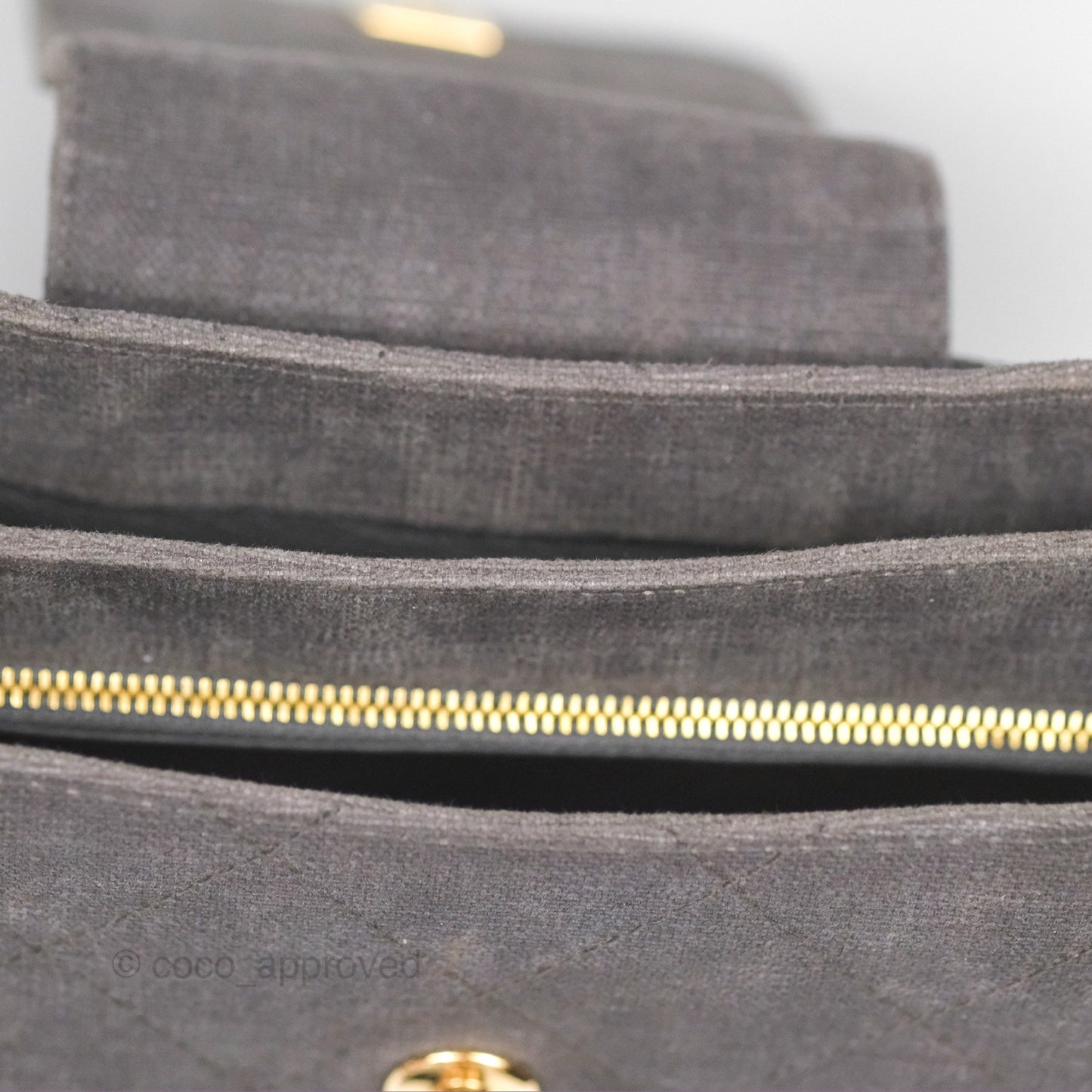 Chanel Vintage CC Lock Flap Shoulder Bag Grey Canvas 24K Gold Hardware