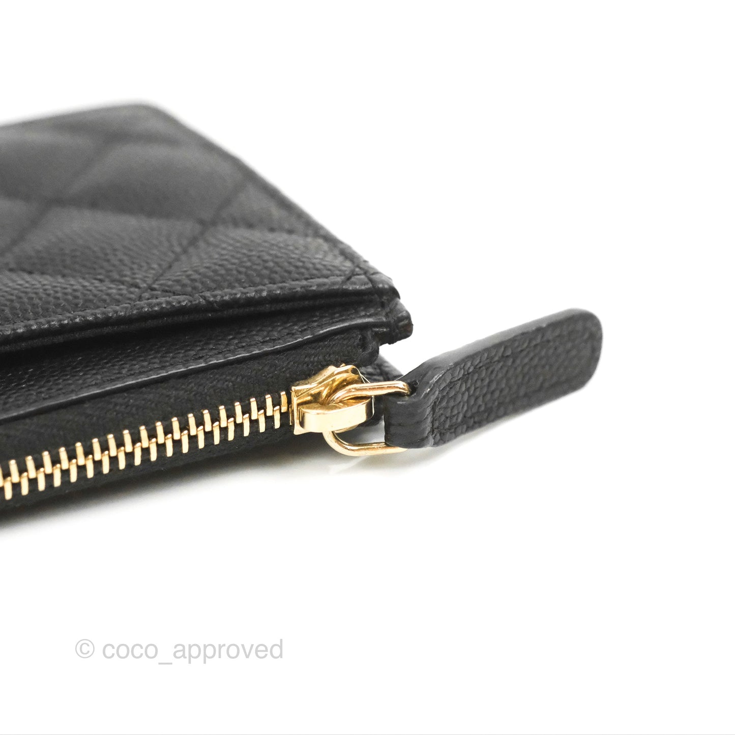 Chanel Quilted CC Zipped Card Holder Black Caviar Gold Hardware