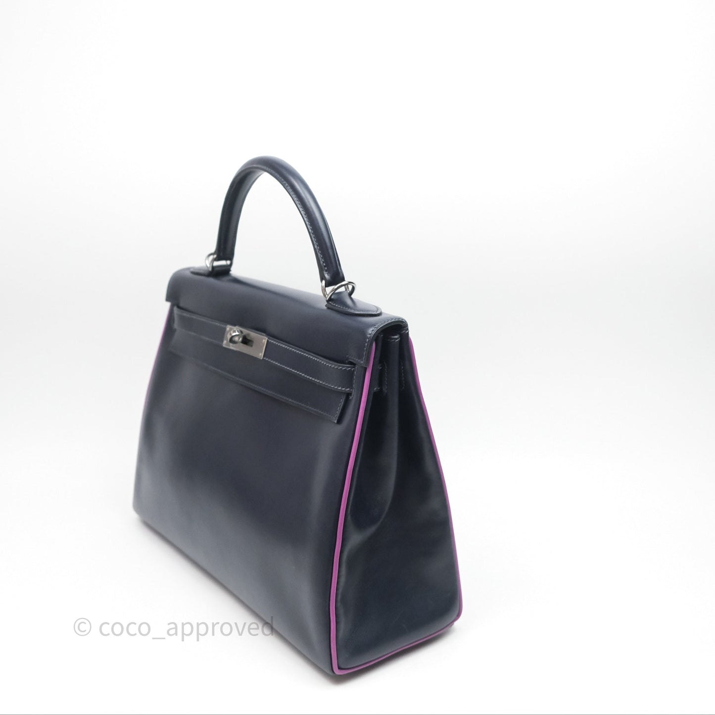 Hermès Vintage Kelly 32 Retourn Navy/Purple Box Leather Palladium Hardware