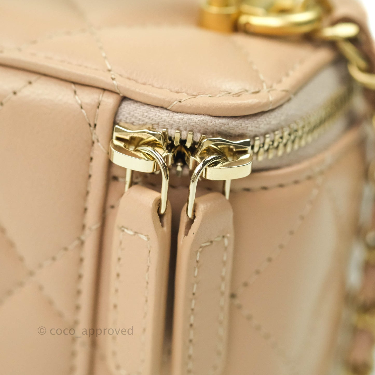 Chanel Small Quilted Vanity With Chain Beige Lambskin Aged Gold Hardware