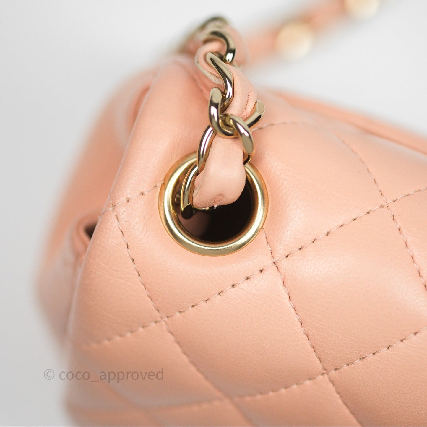 Chanel Mini Square Flap Quilted Beige Pink Lambskin Gold Hardware