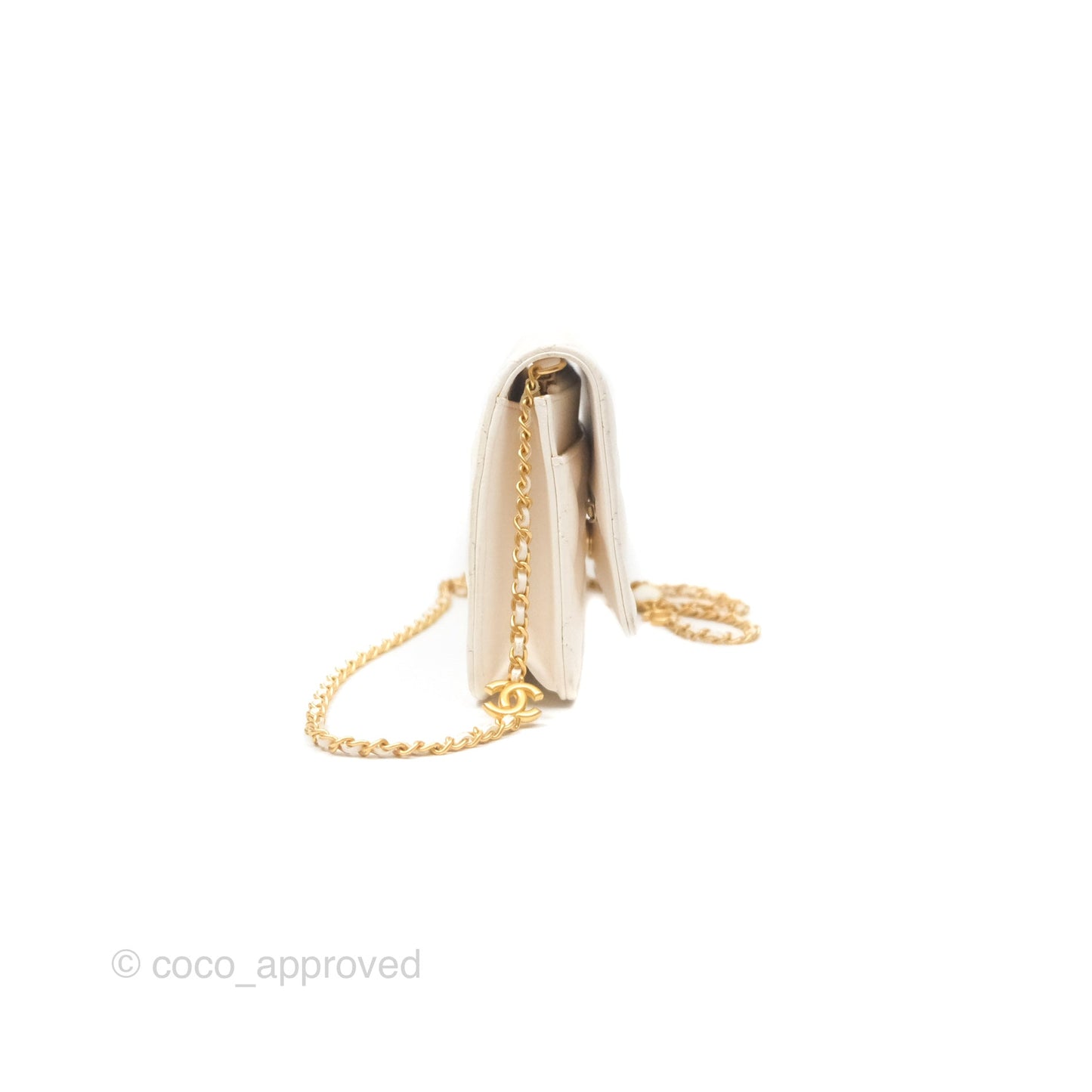 Chanel Quilted Wallet on Chain WOC Coco Heart Chain White Lambskin Aged Gold Hardware 22K