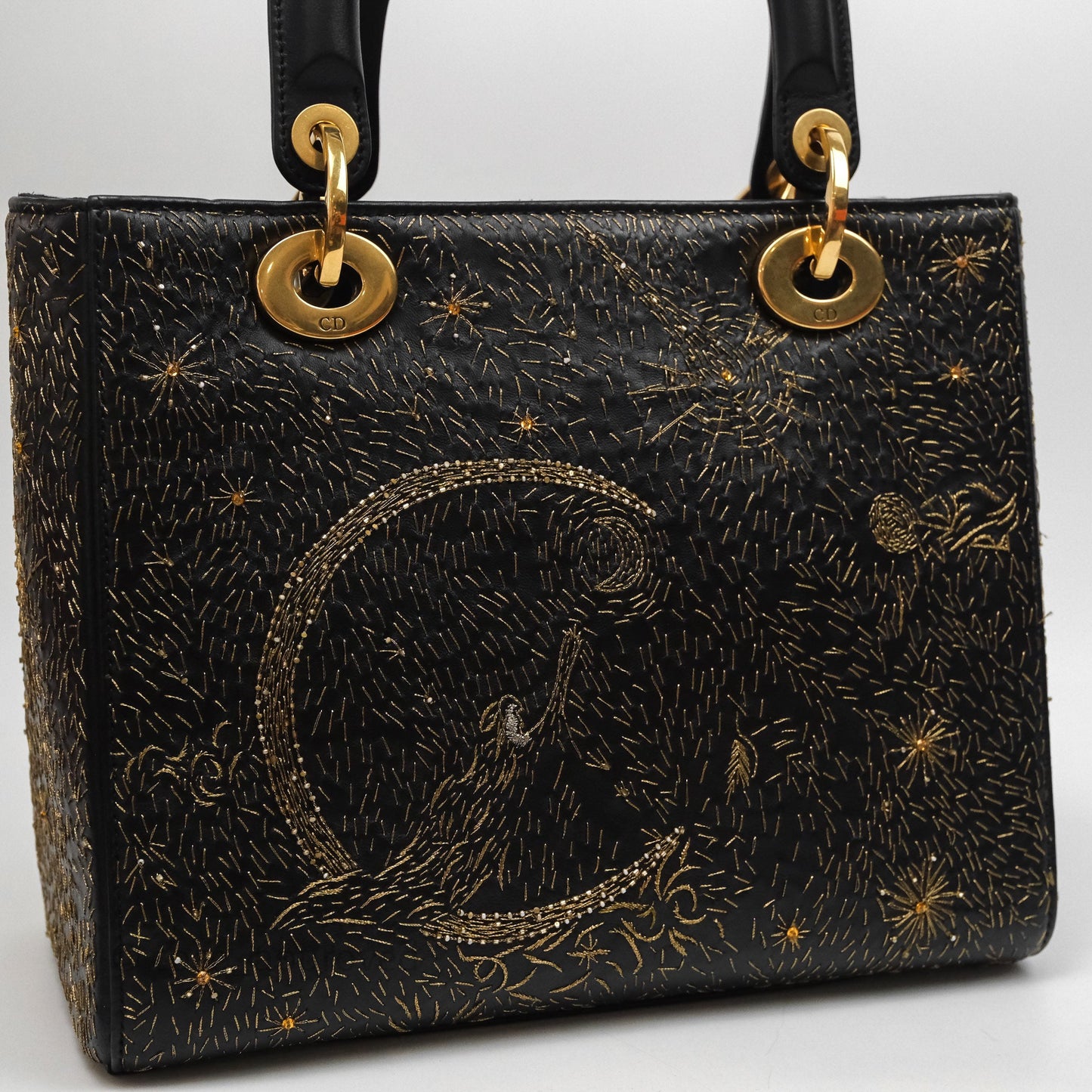 Christian Dior Medium Lady Dior Limited Edition The Moon In My EyesBag Black Calfskin Gold Hardware