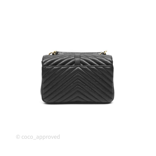Saint Laurent Chevron Medium College Black Chain Bag Gold Hardware