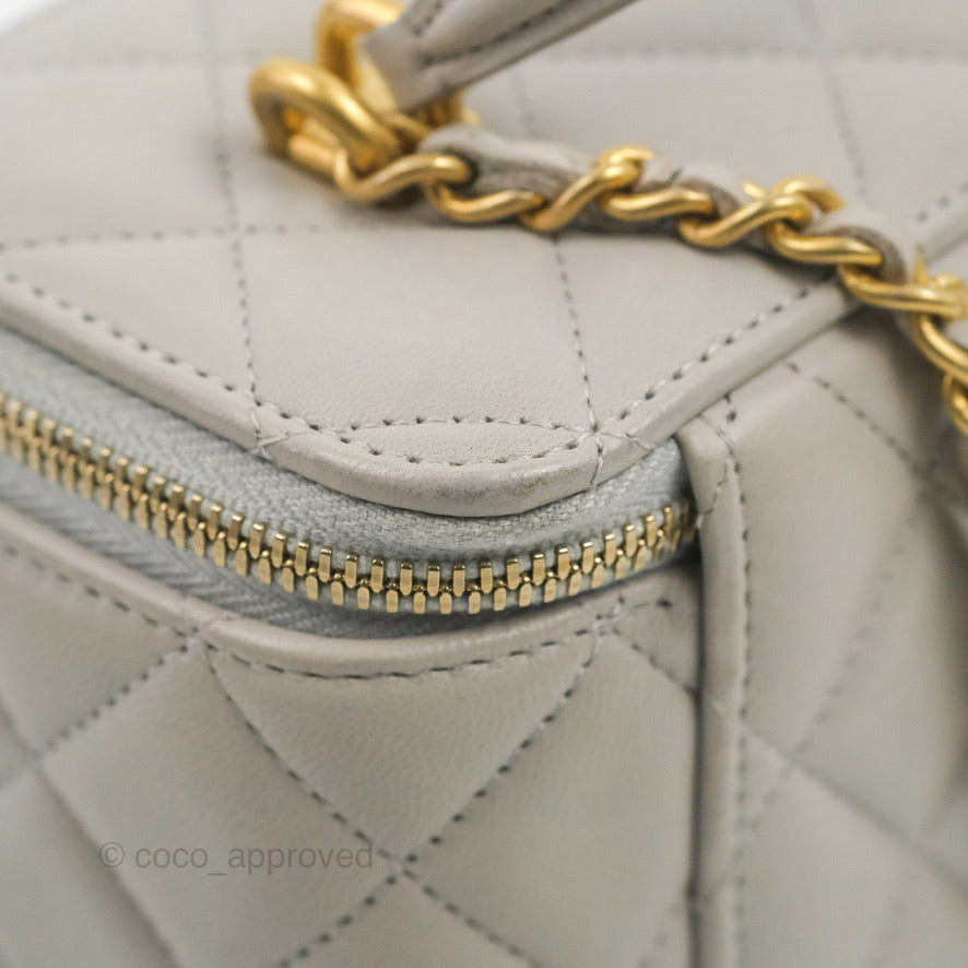 Chanel Vanity Rectangular Top Handle Grey Lambskin Gold Hardware