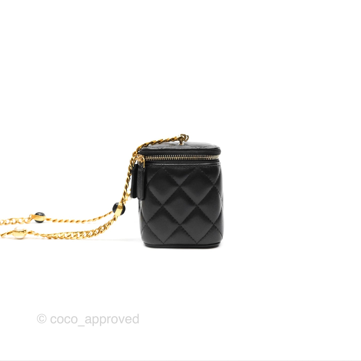 Chanel Vanity Rectangular with Pearl Resin Chain Black Lambskin Gold Hardware