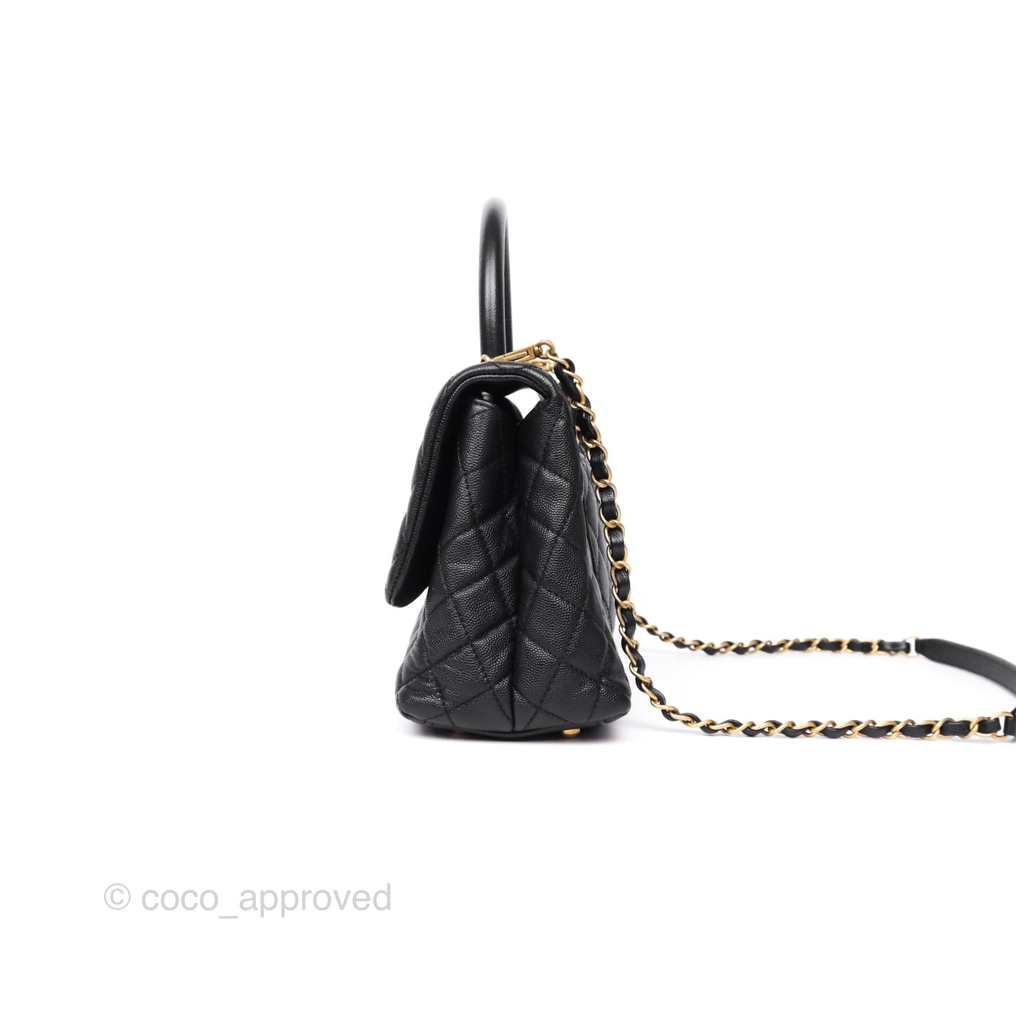 Chanel Medium Coco Handle Quilted Black Caviar Aged Gold Hardware