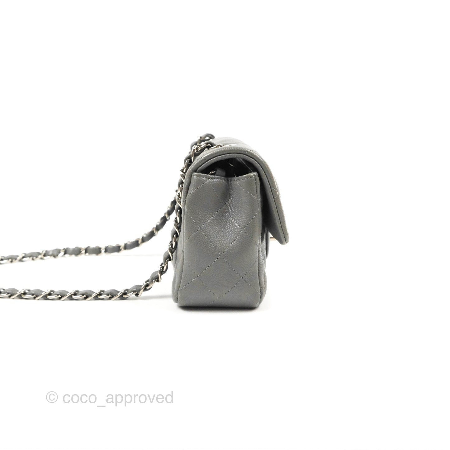Chanel Quilted Mini Rectangular Flap Grey Caviar Silver Hardware 17B