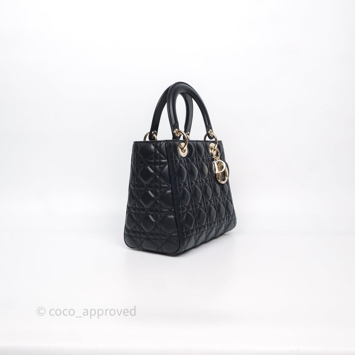 Christian Dior Medium Lady Dior Navy Lambskin Gold Hardware