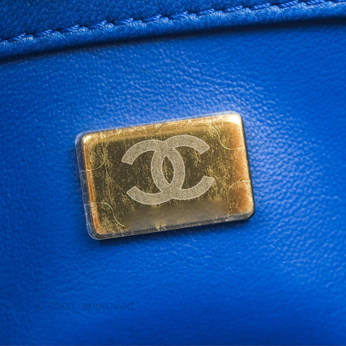 Chanel Pearl Crush Mini Square Quilted Blue Lambskin Aged Gold Hardware