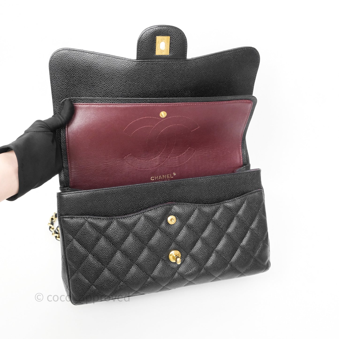 Chanel Jumbo Double Flap Quilted Black Caviar Gold Hardware⁣⁣
