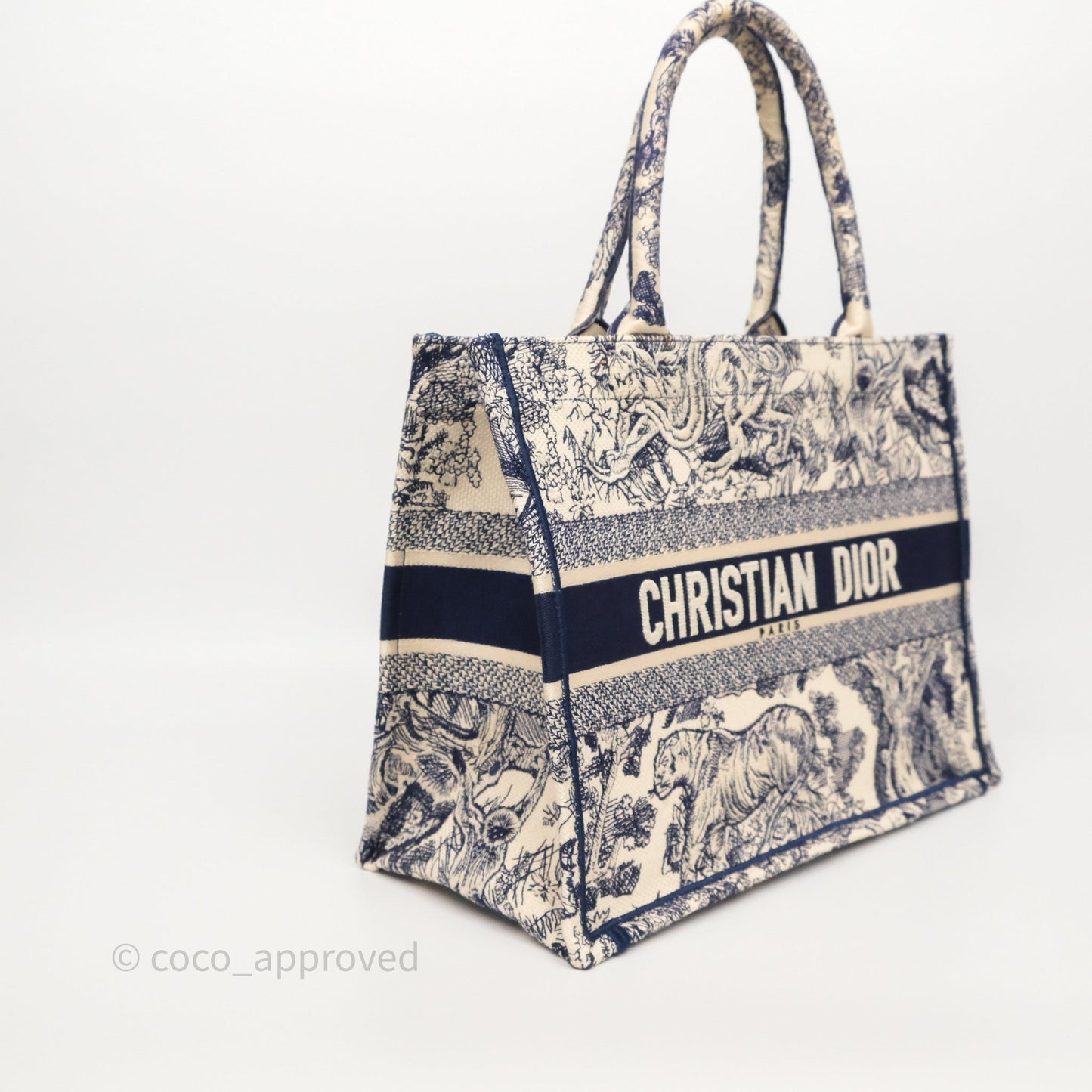Dior Medium Book Tote White/Blue Toile De Jouy Embroidered Canvas