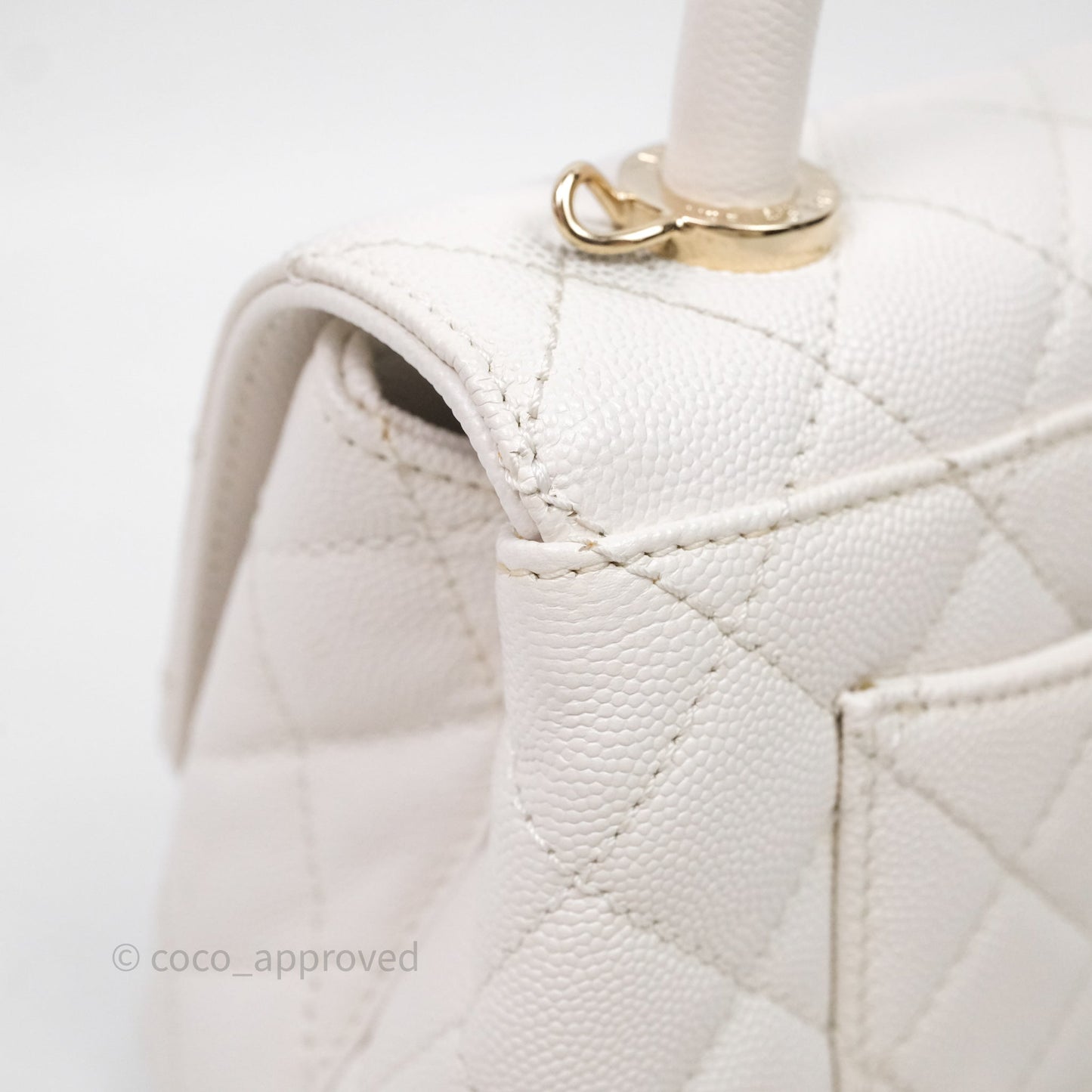 Chanel Mini Coco Handle Quilted White Caviar Gold Hardware