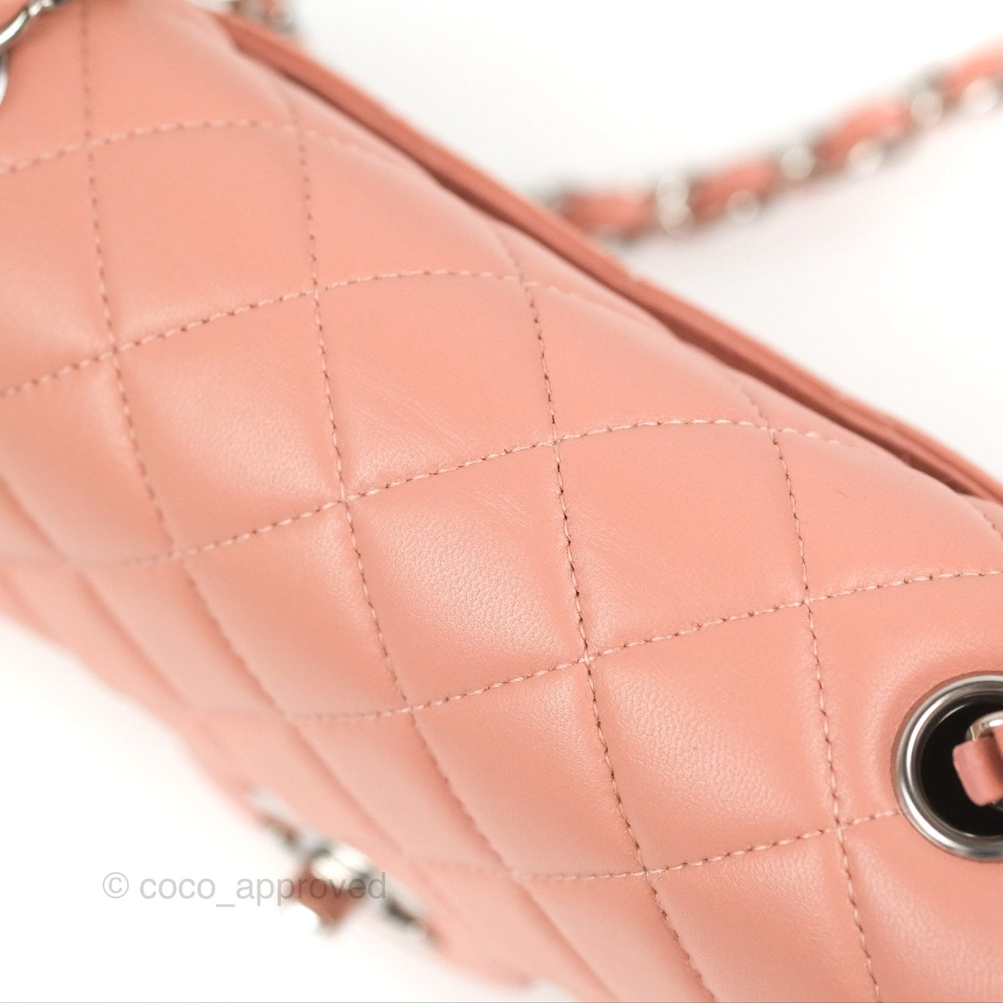 Chanel Quilted Mini Rectangular Flap Salmon Pink Lambskin Silver Hardware 21B