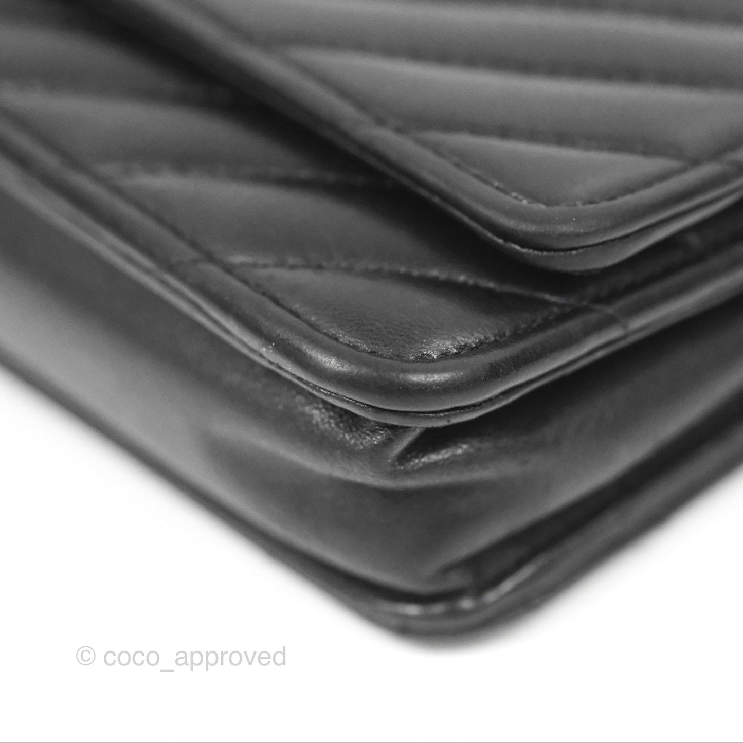 Chanel Classic Chevron Wallet on Chain WOC Black Lambskin Silver Hardware