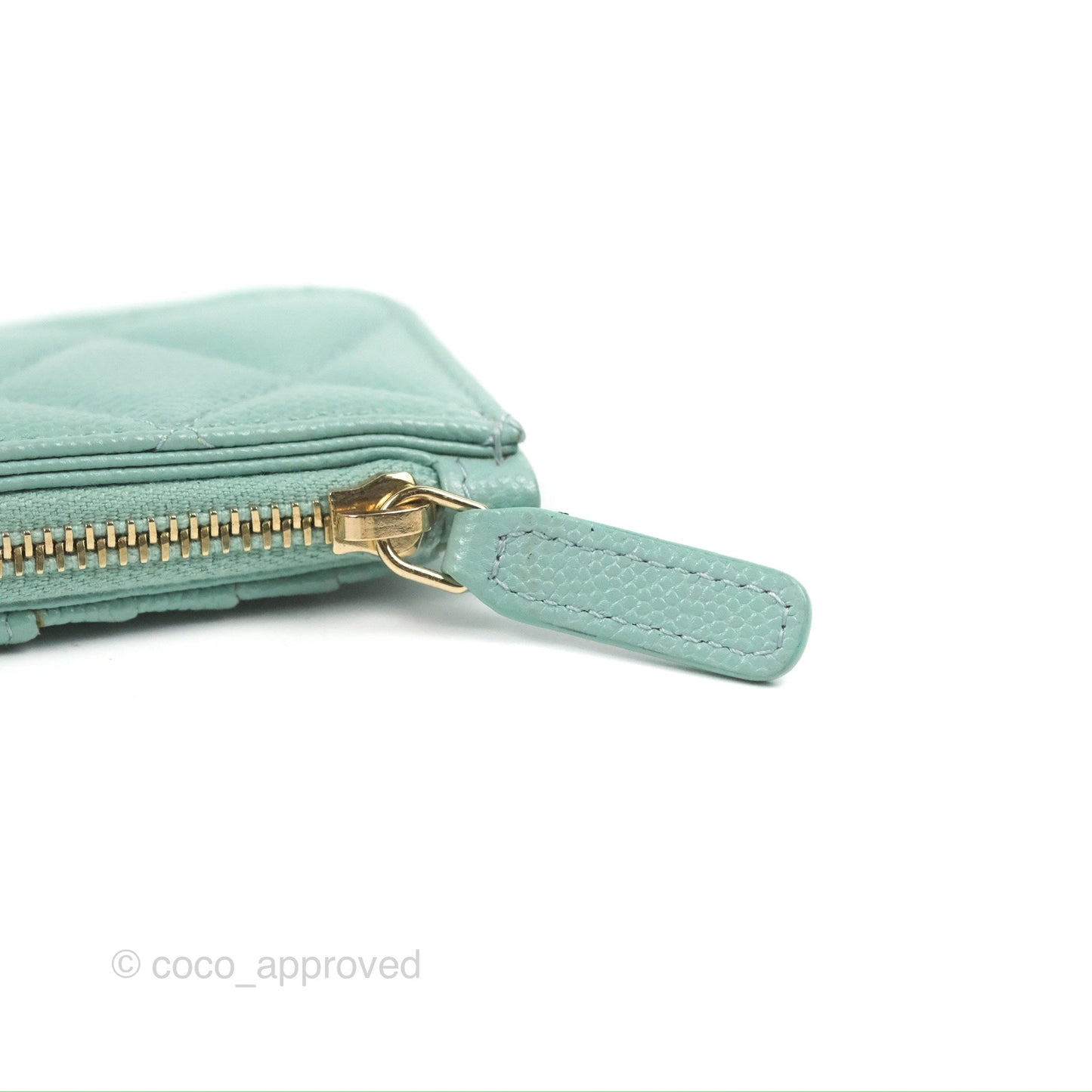 Chanel Quilted Zip Flap Card Holder Tiffany Blue Caviar Gold Hardware