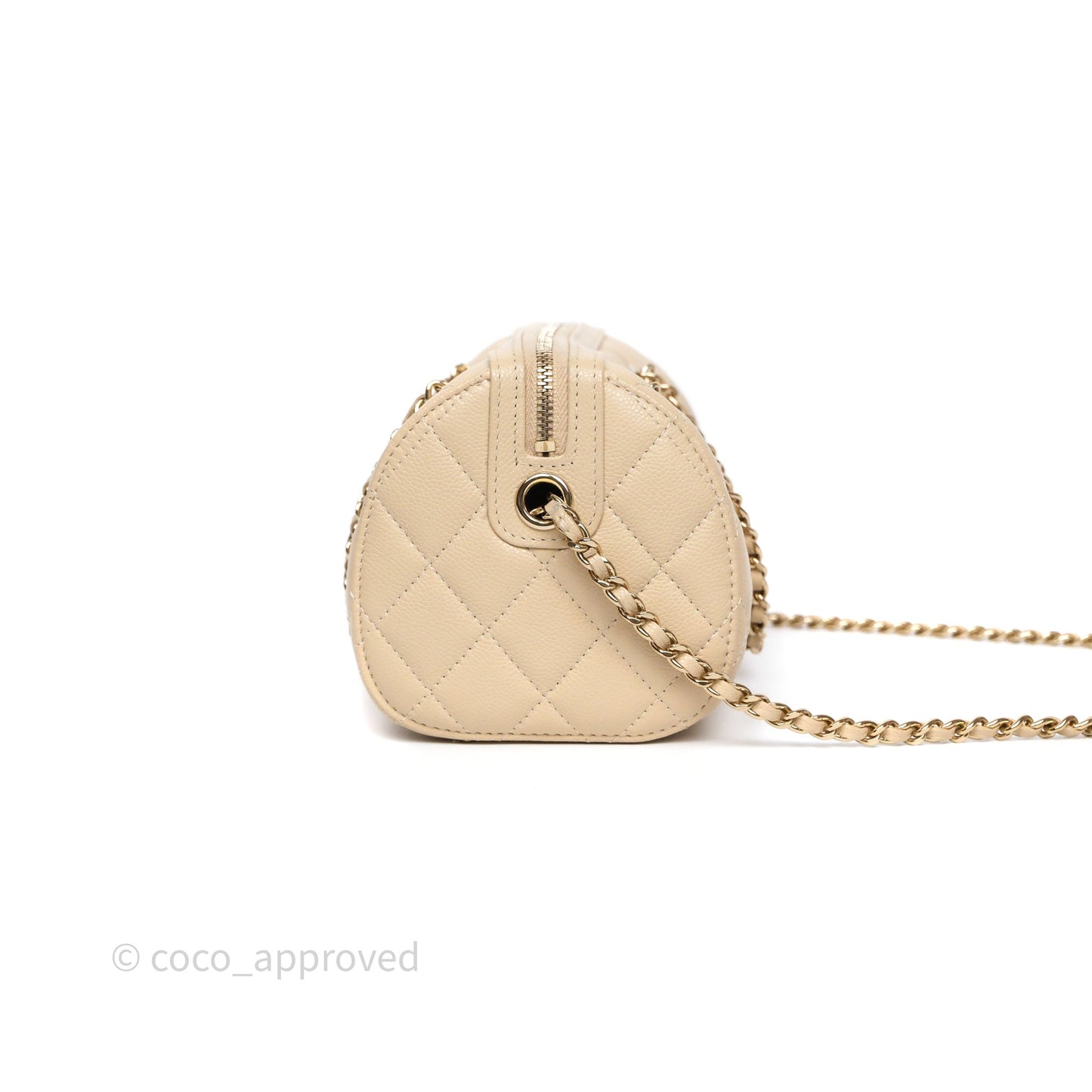 Chanel Mini Quilted Bowling Bag Beige Caviar Gold Hardware 25P