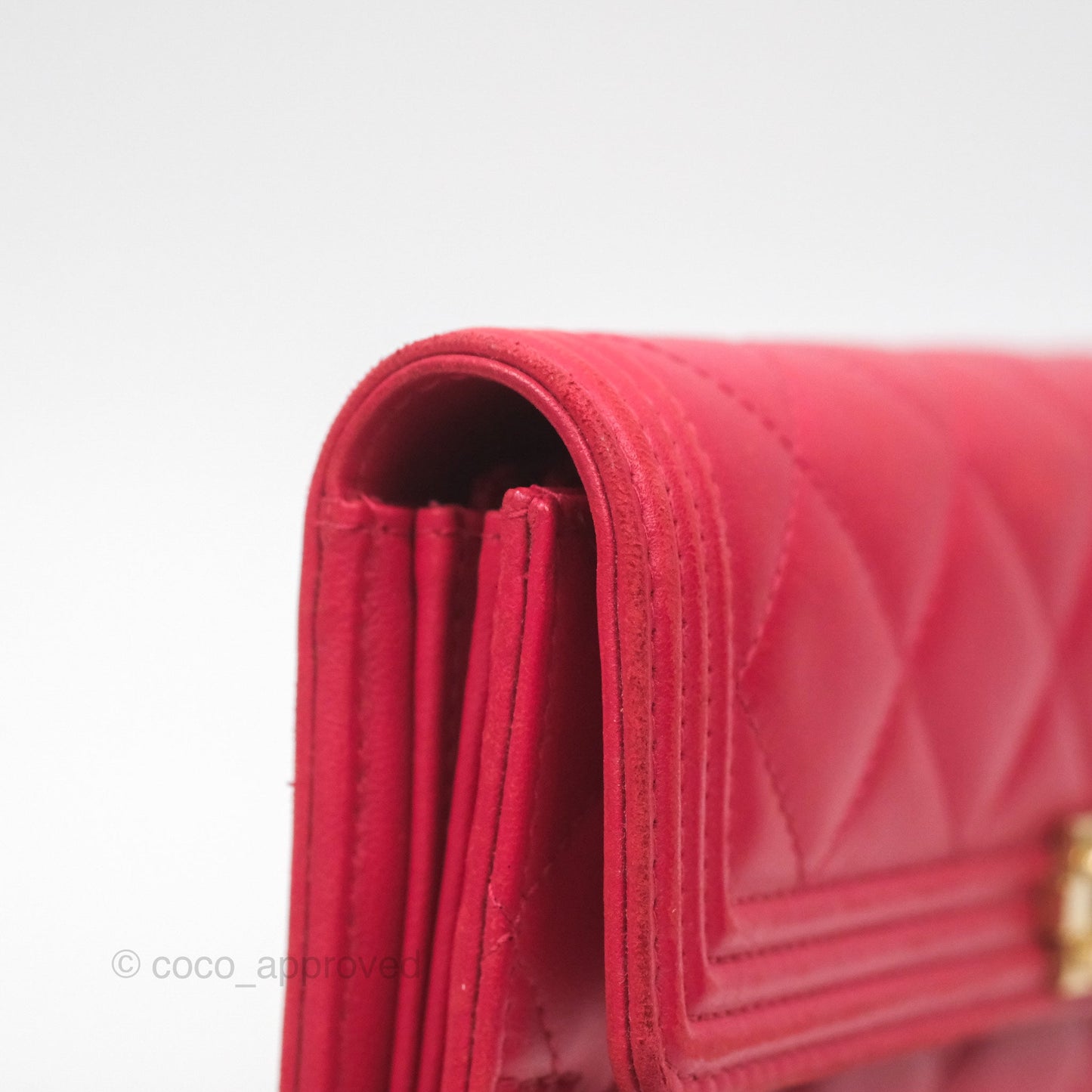 Chanel Quilted Boy Flap Long Wallet Red Lambskin Gold Hardware