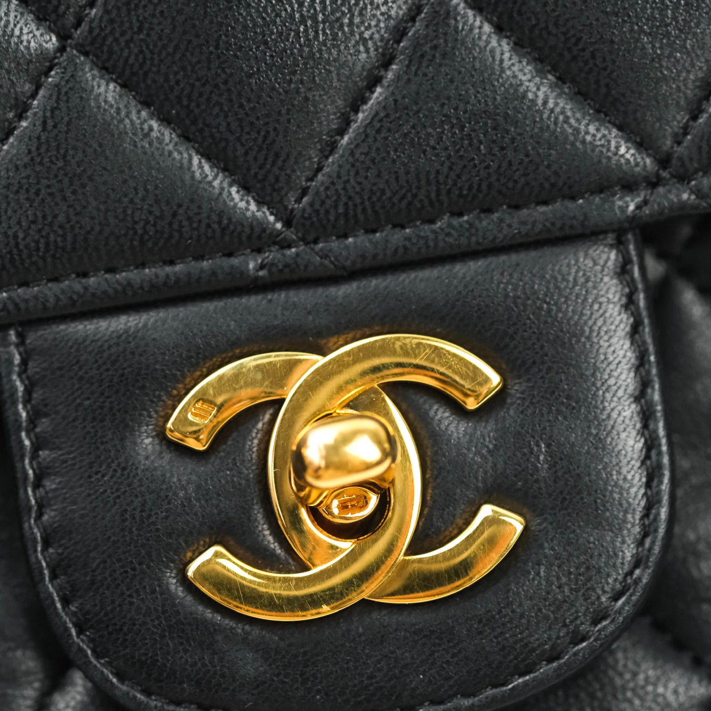 Chanel Vintage M/L Quilted Lambskin Medium Double Flap Bag Black