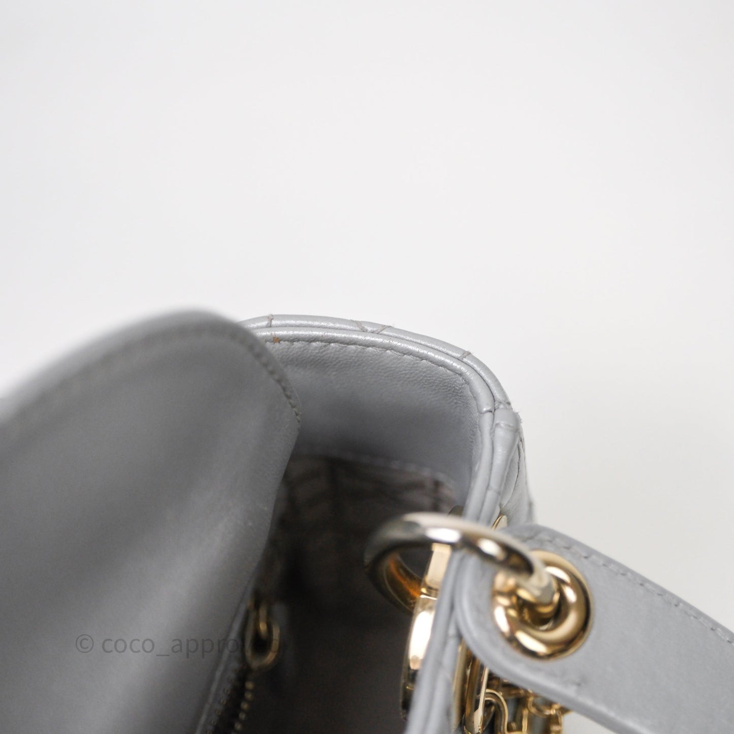 Christian Dior Mini Lady Dior Iridescent Grey Lambskin Cannage Gold Hardware