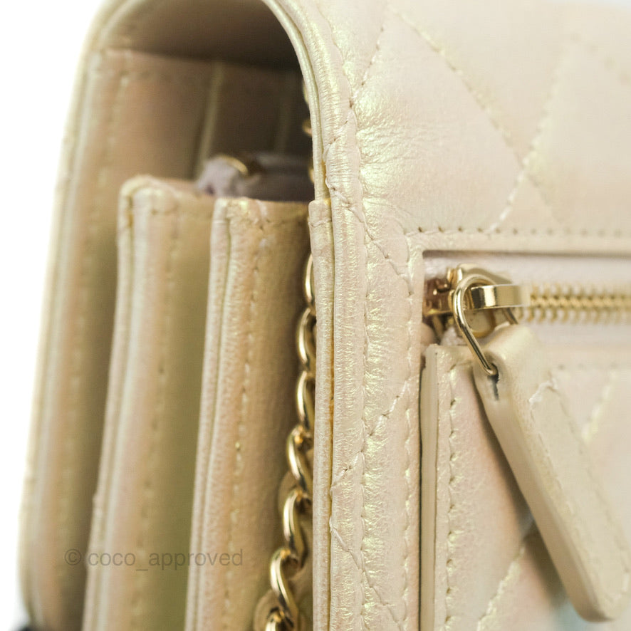 Chanel Quilted Mini Wallet on Chain WOC Iridescent Ivory Gold Hardware 20B