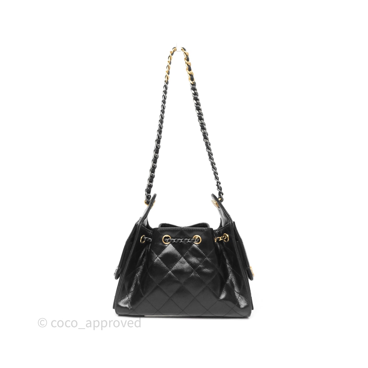 Chanel 25 Mini Black Shiny Crumpled Calfskin Mixed Hardware