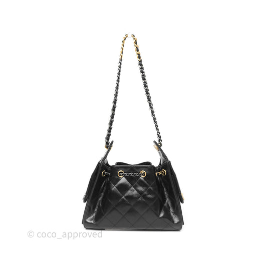 Chanel 25 Mini Black Shiny Crumpled Calfskin Mixed Hardware